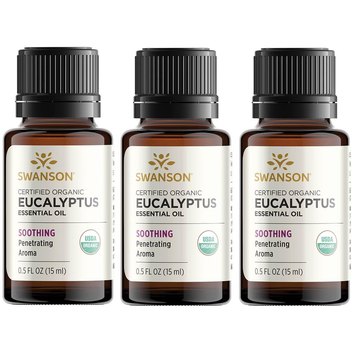 Swanson Aromatherapy Certified Organic Eucalyptus 3 Pack 0.5 fl oz Liquid Essential Oils