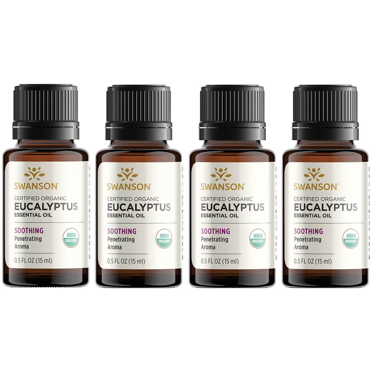 Swanson Aromatherapy Certified Organic Eucalyptus 4 Pack 0.5 fl oz Liquid Essential Oils