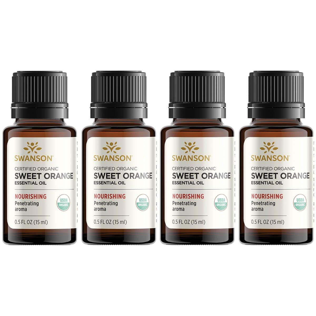 Swanson Aromatherapy Certified Organic Sweet Orange 4 Pack 0.5 fl oz Liquid Essential Oils