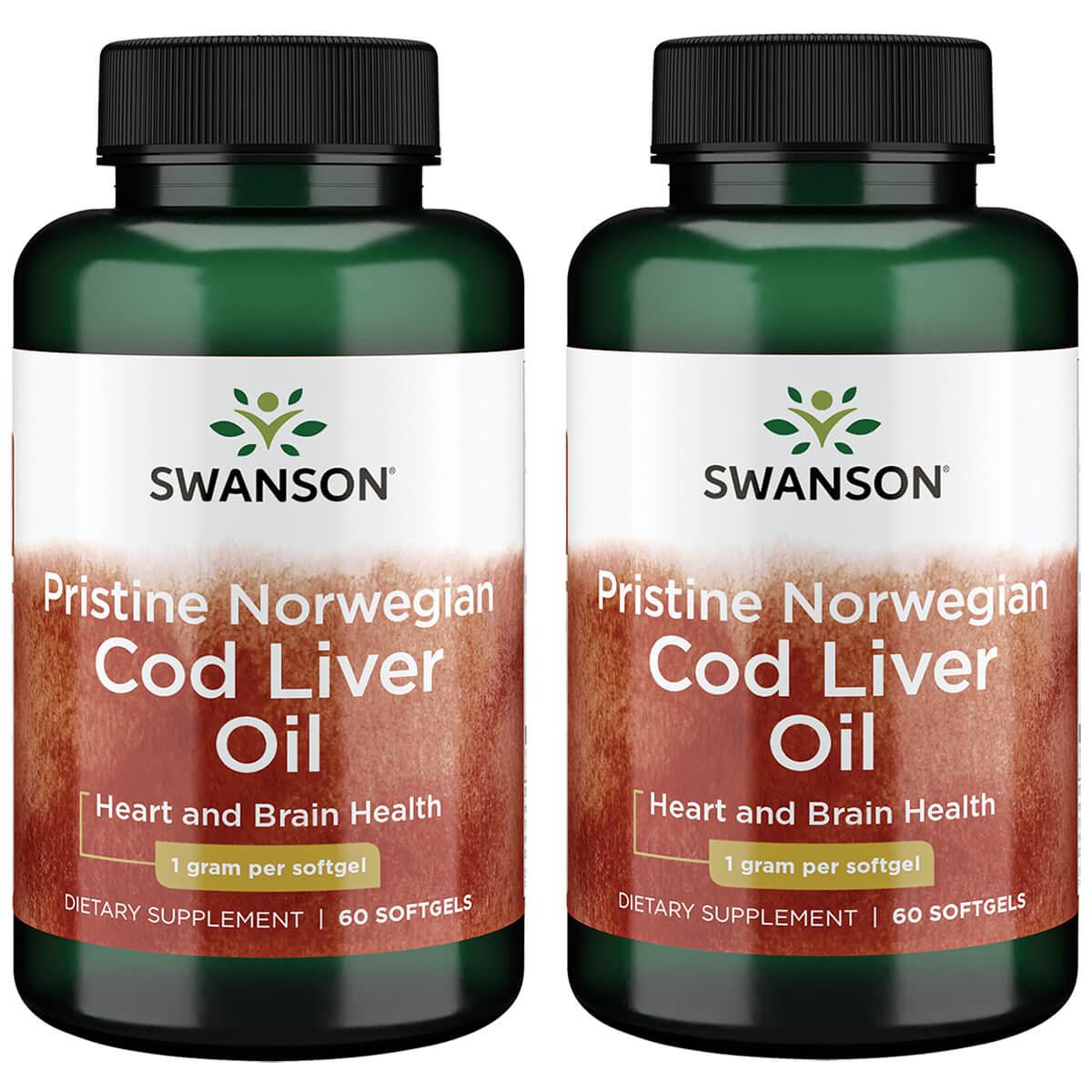 Swanson EFAs Pristine Norwegian Cod Liver Oil 2 Pack Supplement Vitamin 1 G 60 Soft Gels