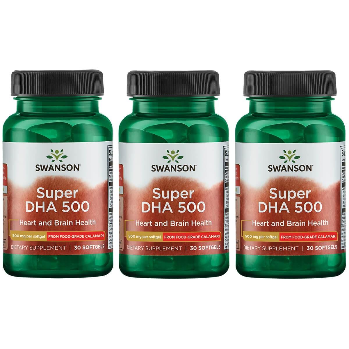 Swanson EFAs Super Dha 500 from Food-Grade Calamari 3 Pack Supplement Vitamin 500 mg 30 Soft Gels