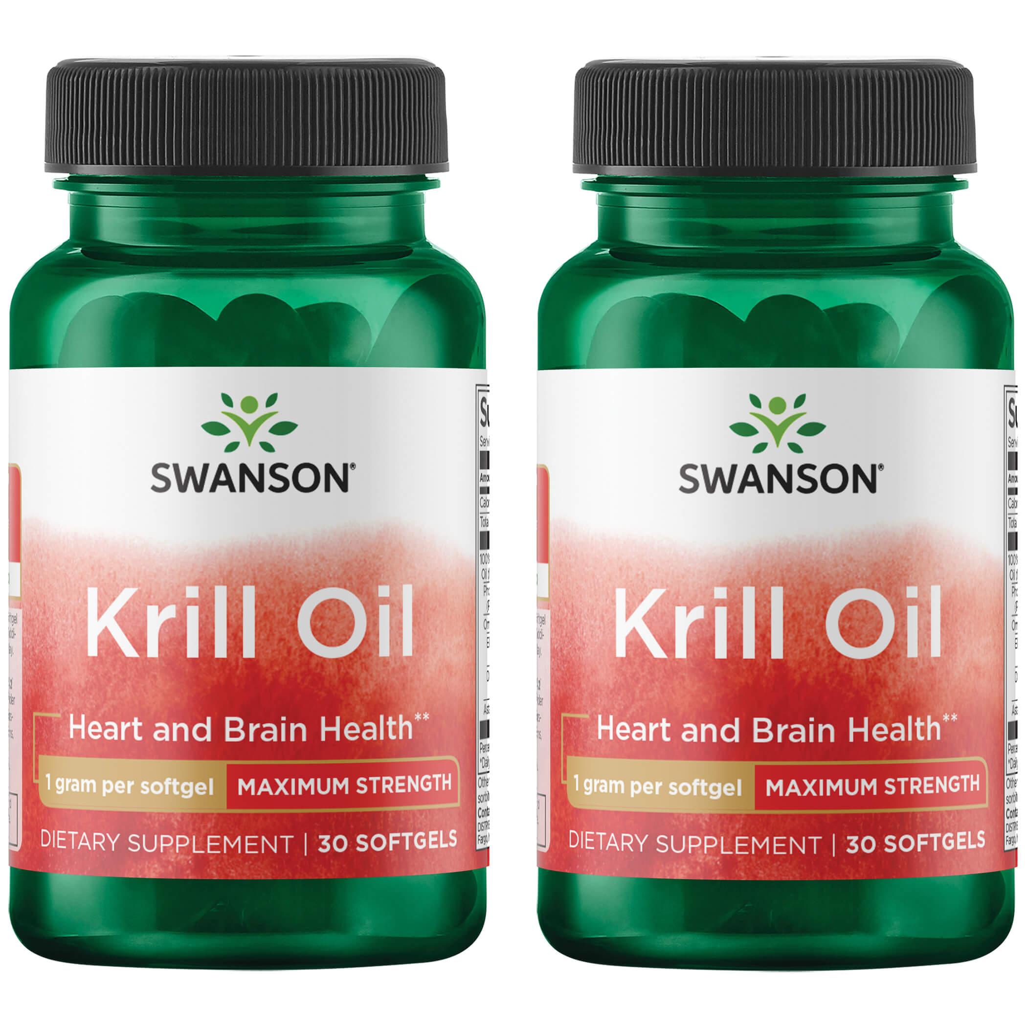 Swanson EFAs Krill Oil - Maximum Strength 2 Pack Supplement Vitamin 1 G 30 Soft Gels