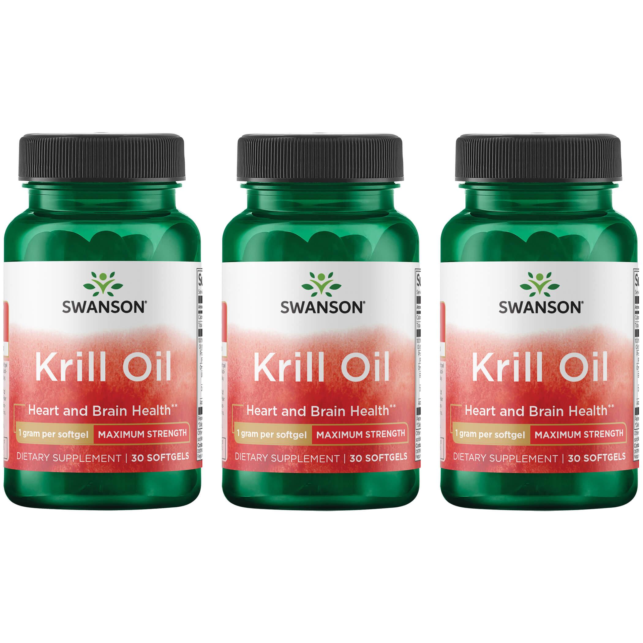 Swanson EFAs Krill Oil - Maximum Strength 3 Pack Supplement Vitamin 1 G 30 Soft Gels
