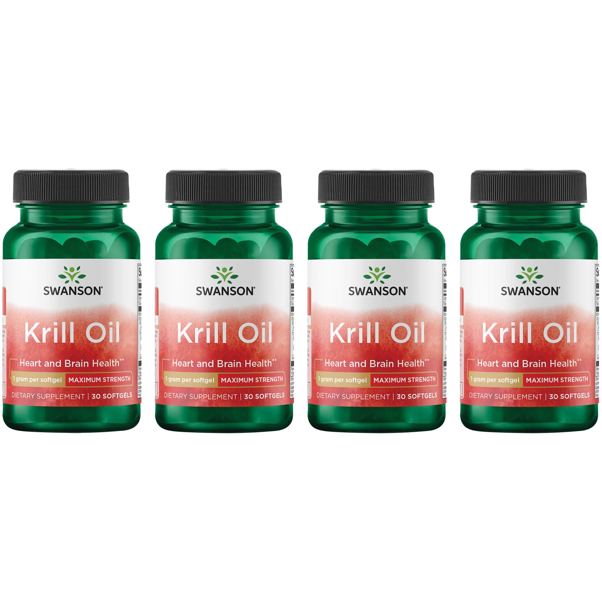 Swanson EFAs Krill Oil - Maximum Strength 4 Pack Supplement Vitamin 1 G 30 Soft Gels