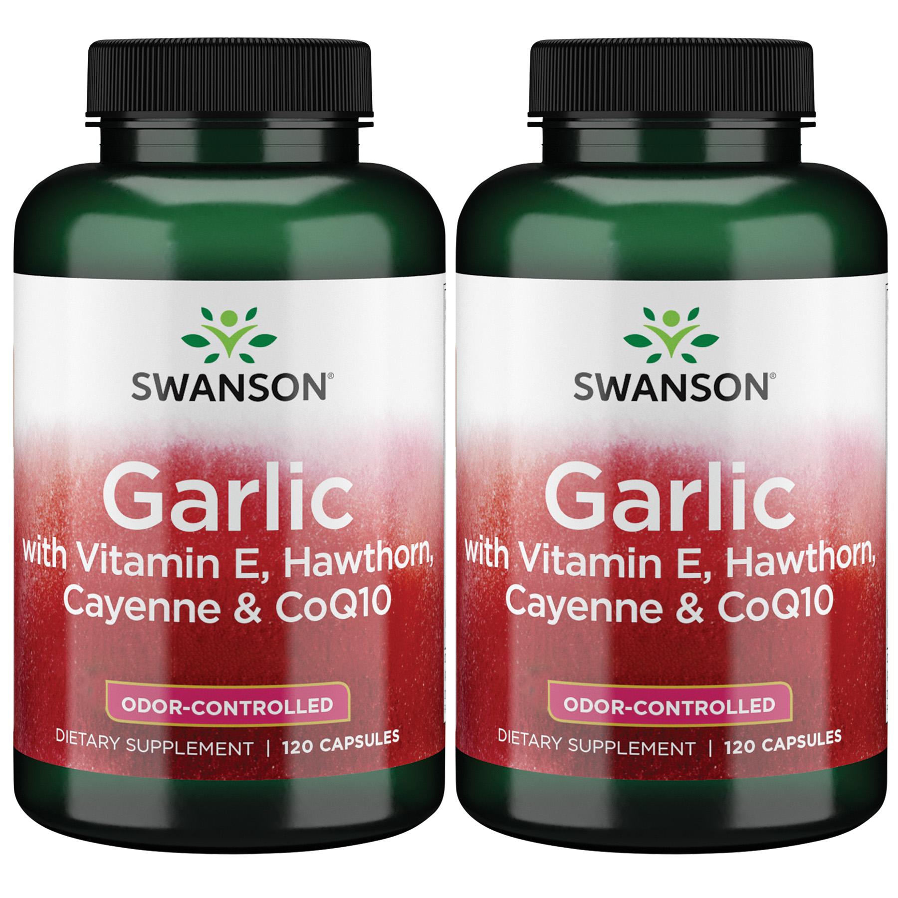 Swanson Best Garlic Supplements with Vitamin E, Hawthorn, Cayenne & Coq10 - Odor-Controlled 2 Pack 120 Caps