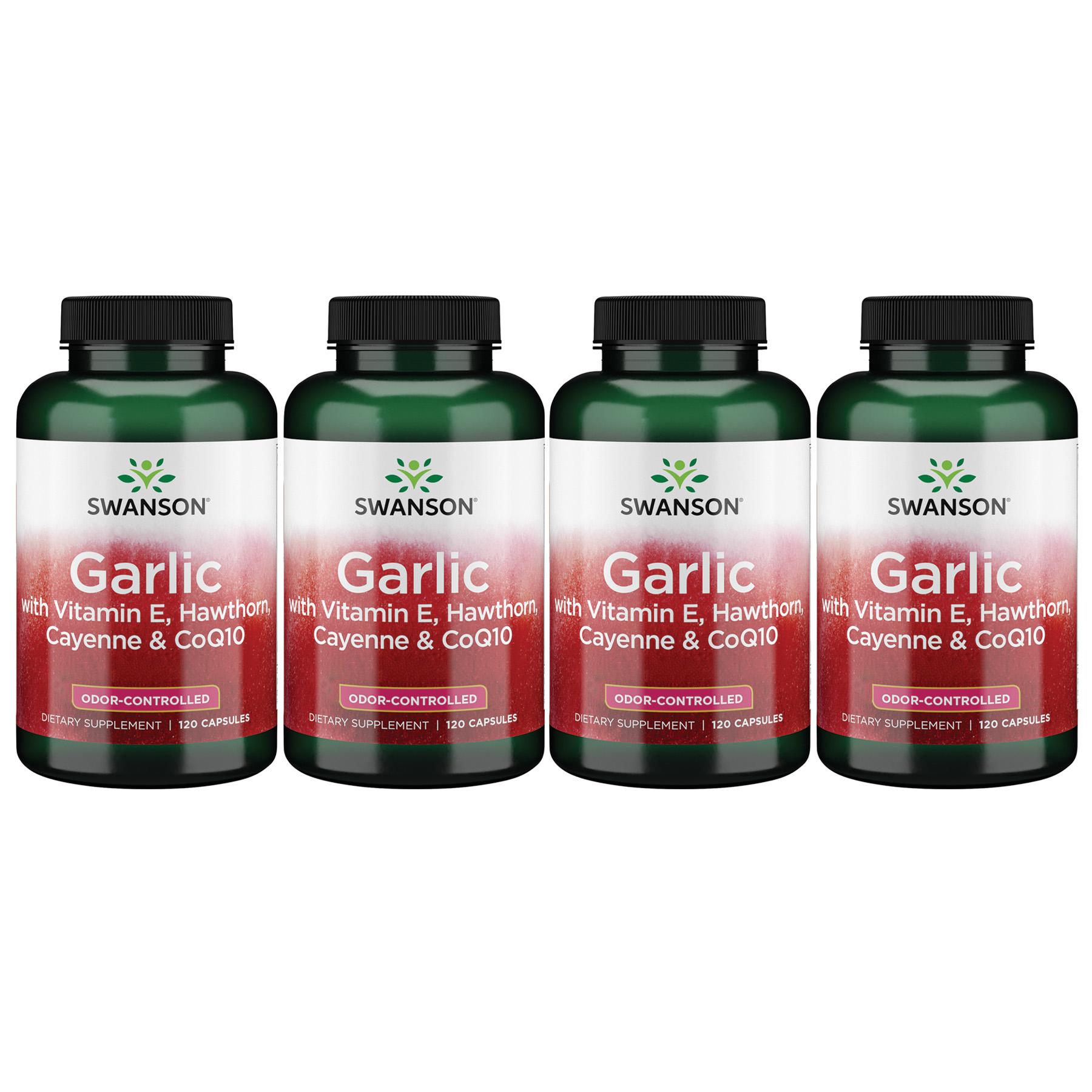 Swanson Best Garlic Supplements with Vitamin E, Hawthorn, Cayenne & Coq10 - Odor-Controlled 4 Pack 120 Caps