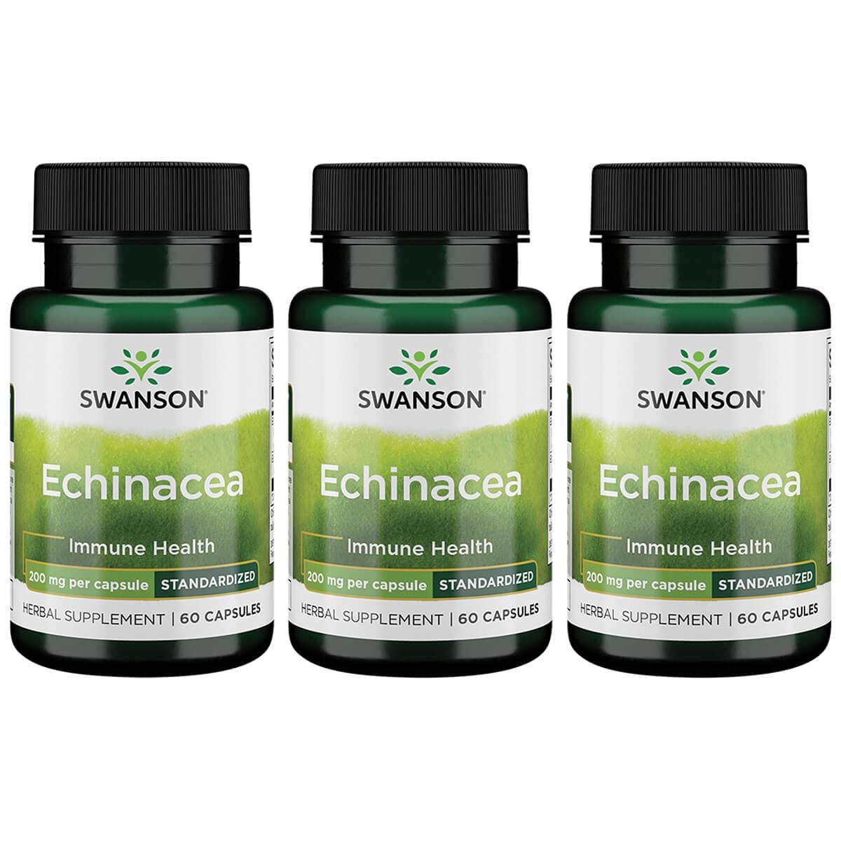 Swanson Superior Herbs Echinacea - Standardized 3 Pack Vitamin 200 mg 60 Caps Herbs and Supplements