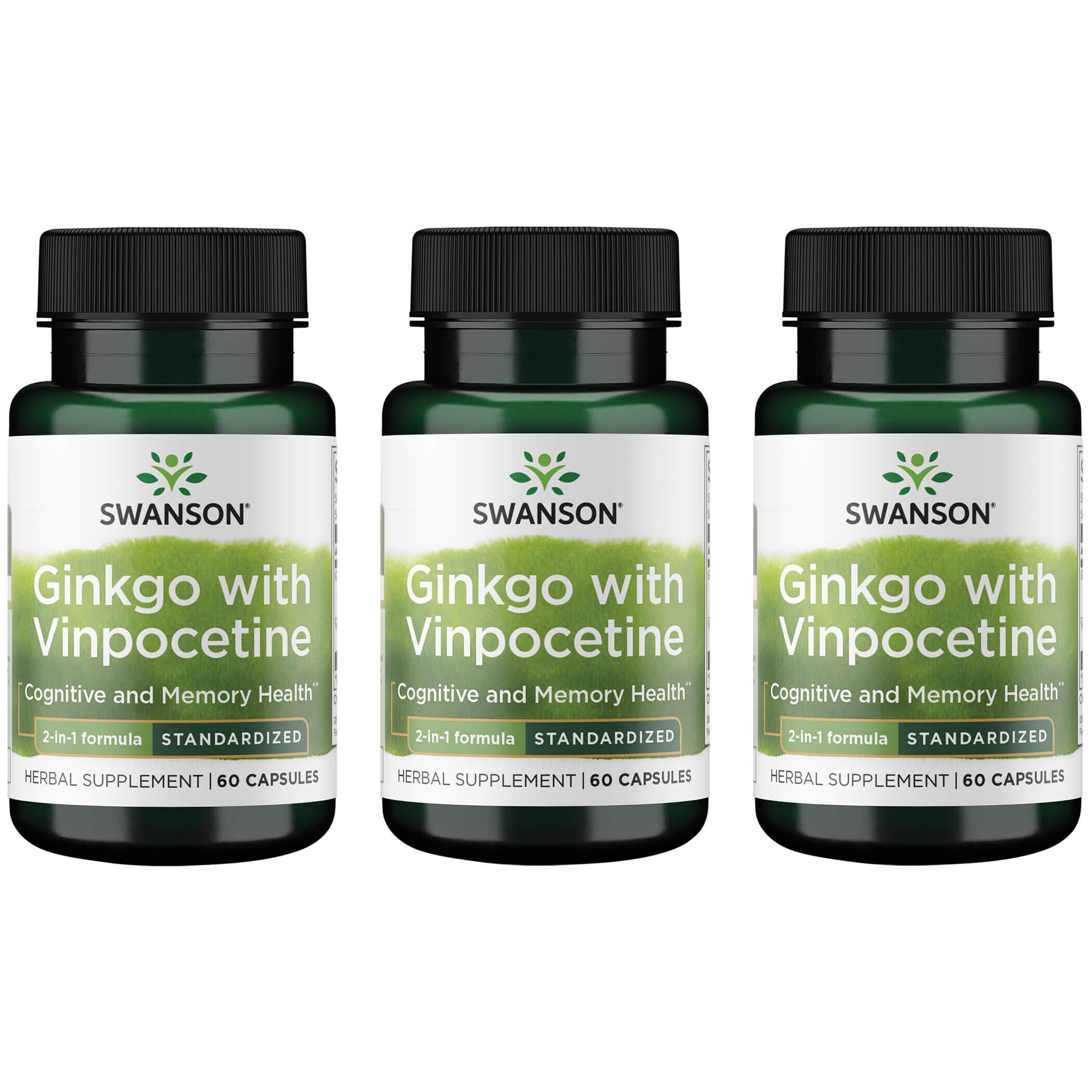 Swanson Superior Herbs Ginkgo with Vinpocetine - Standardized 3 Pack Vitamin 60 Caps