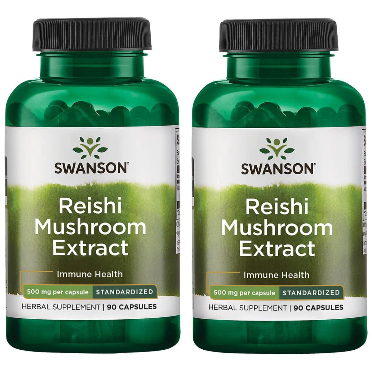 Swanson Superior Herbs Reishi Mushroom Extract - Standardized 2 Pack Vitamin 500 mg 90 Caps Herbs and Supplements
