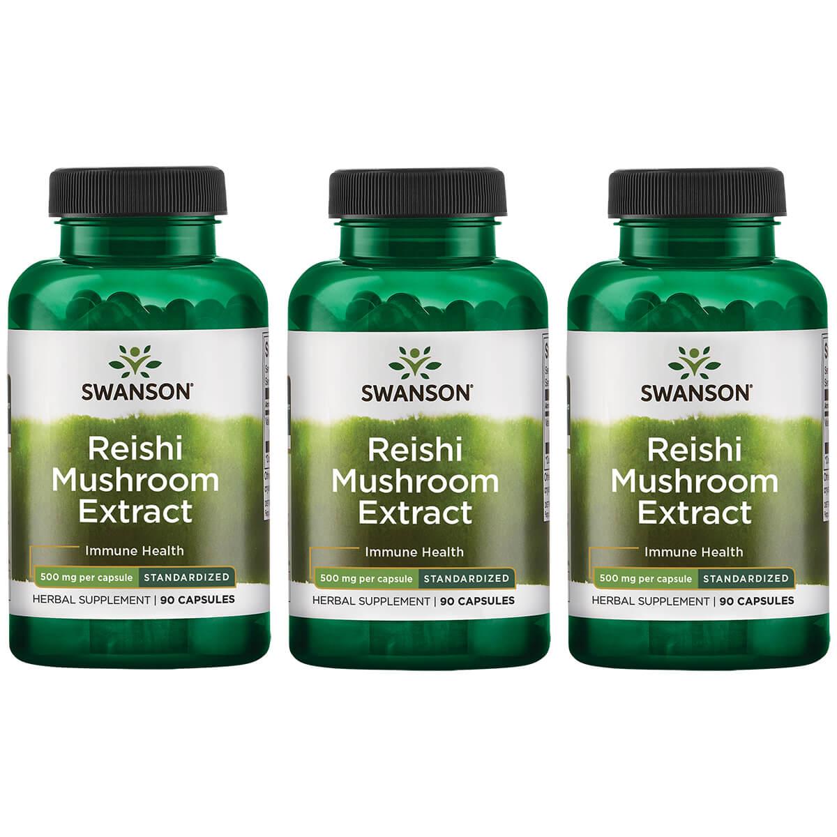 Swanson Superior Herbs Reishi Mushroom Extract - Standardized 3 Pack Vitamin 500 mg 90 Caps Herbs and Supplements