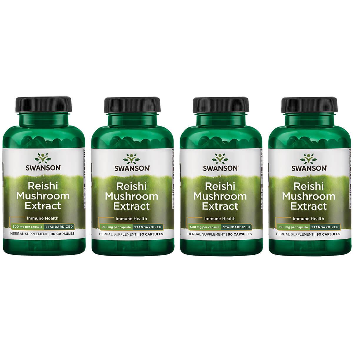 Swanson Superior Herbs Reishi Mushroom Extract - Standardized 4 Pack Vitamin 500 mg 90 Caps Herbs and Supplements