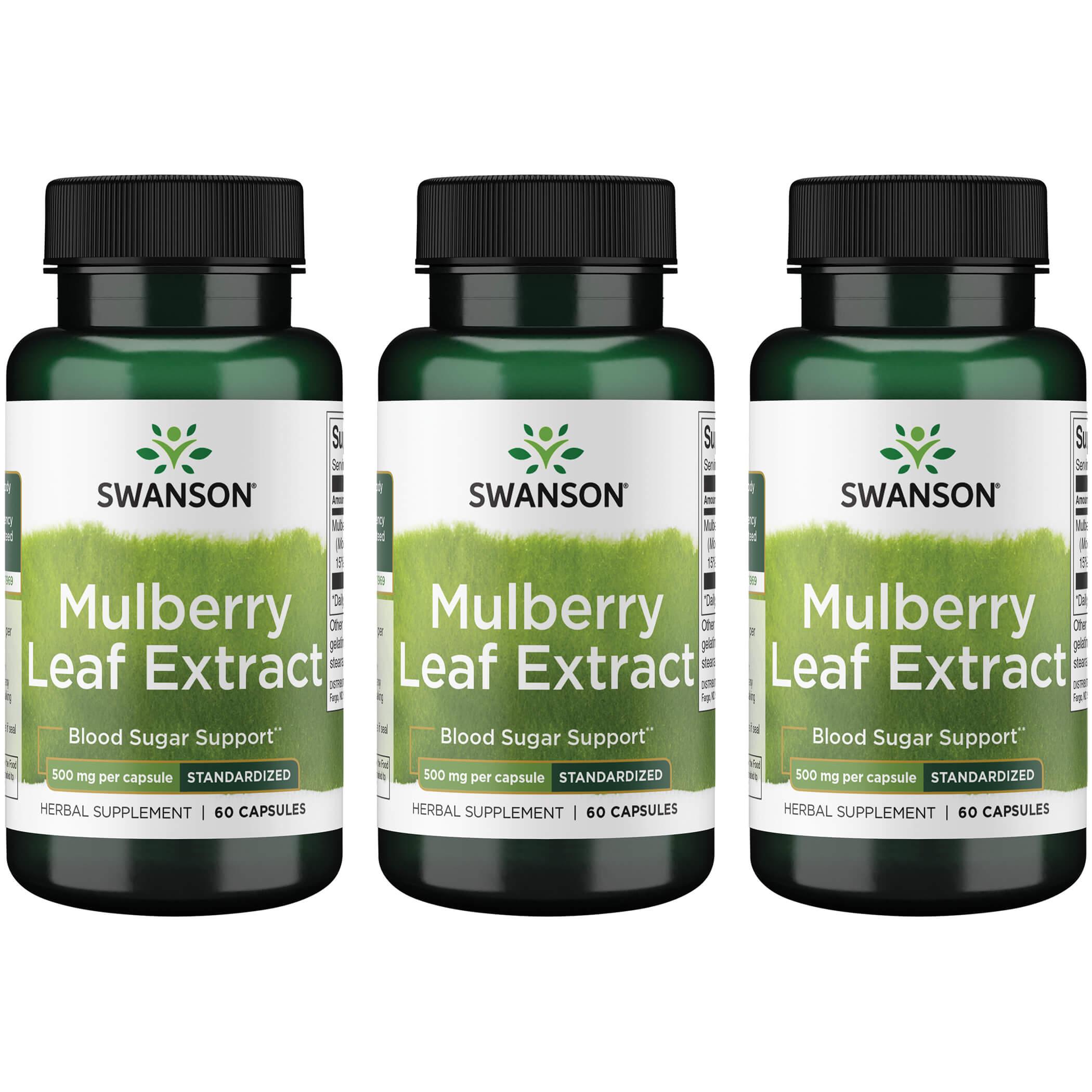 Swanson Superior Herbs Mulberry Leaf Extract - Standardized 3 Pack Vitamin 500 mg 60 Caps