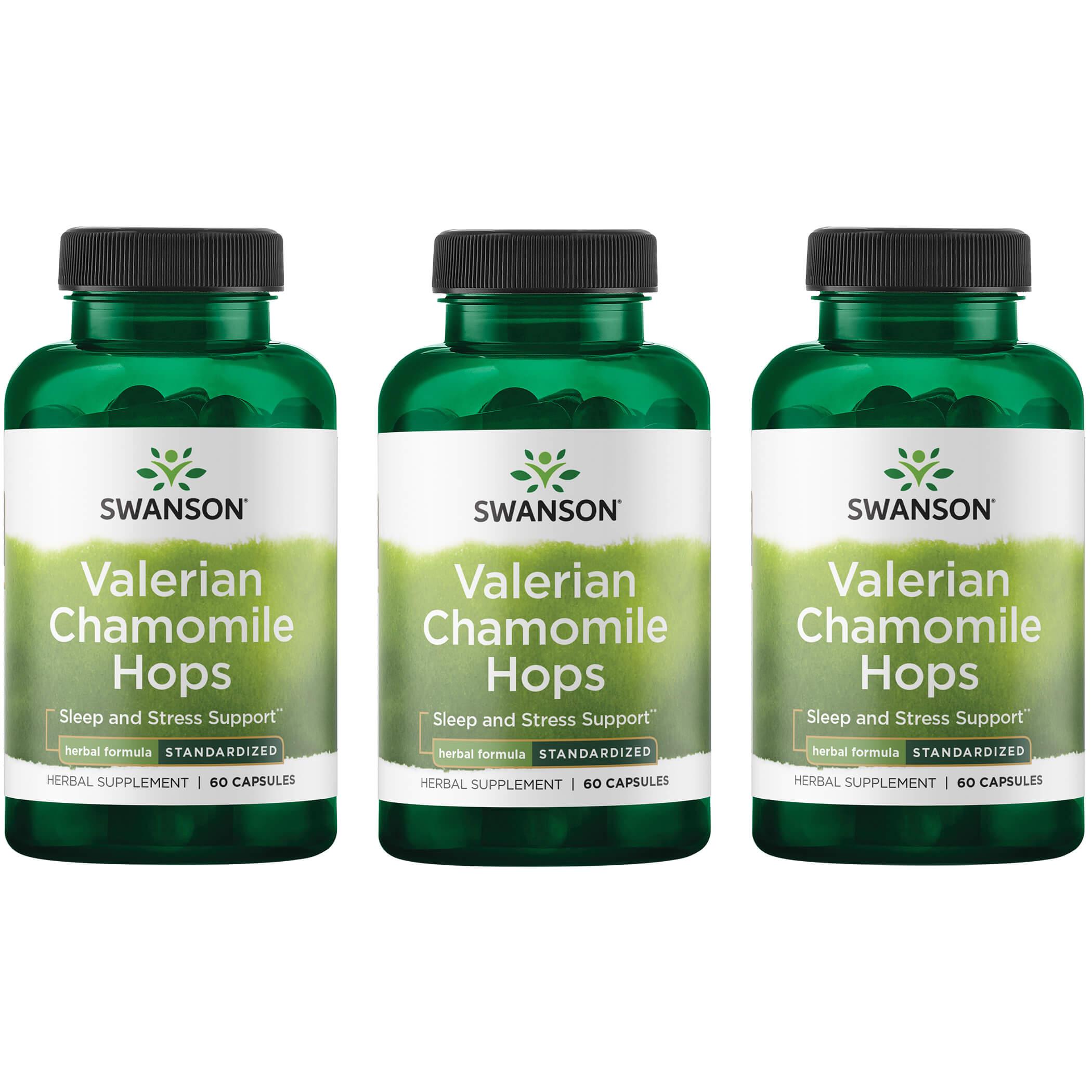 Swanson Superior Herbs Valerian Chamomile Hops - Standardized 3 Pack Vitamin 60 Caps