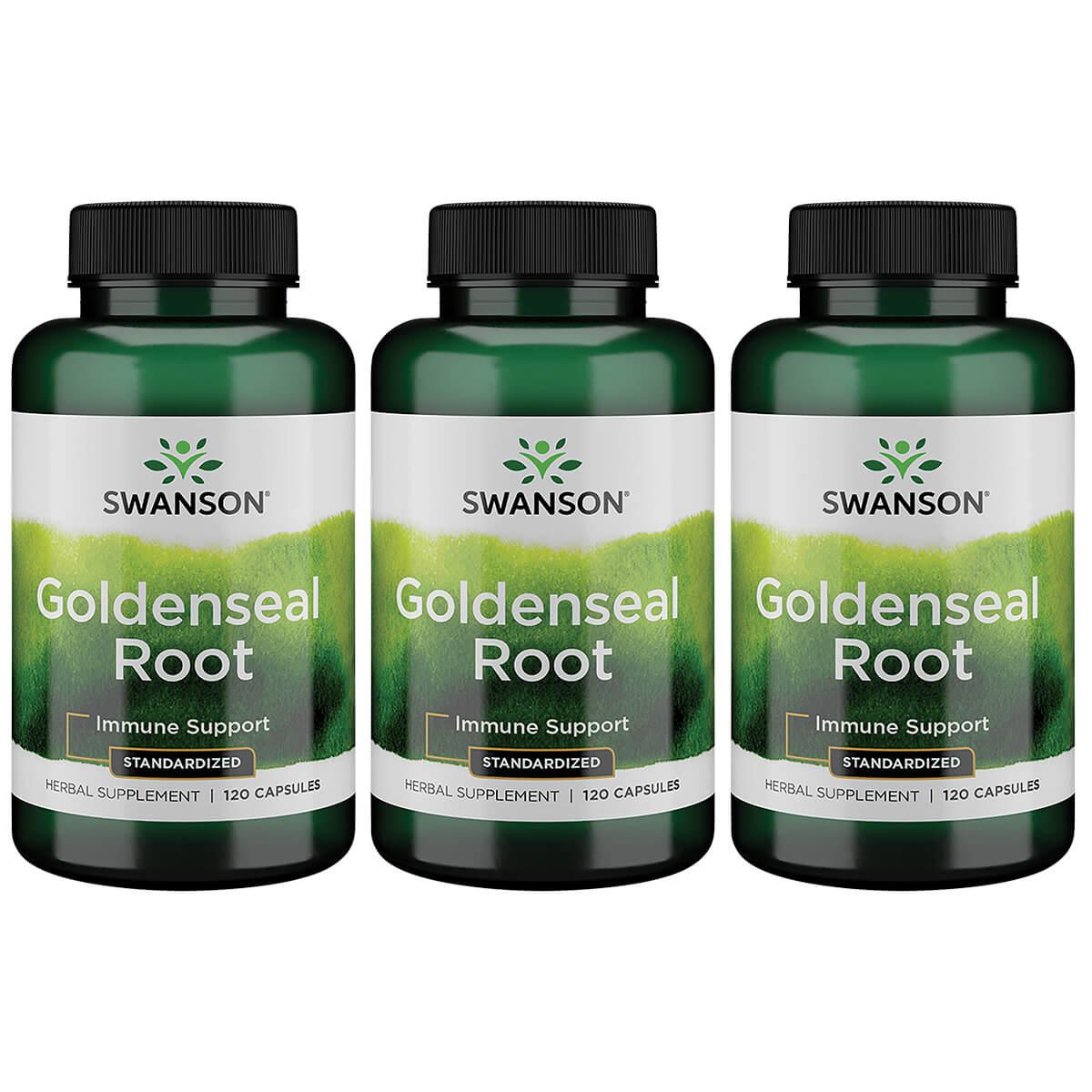 Swanson Superior Herbs Goldenseal Root - Standardized 3 Pack Vitamin 120 Caps Herbs and Supplements