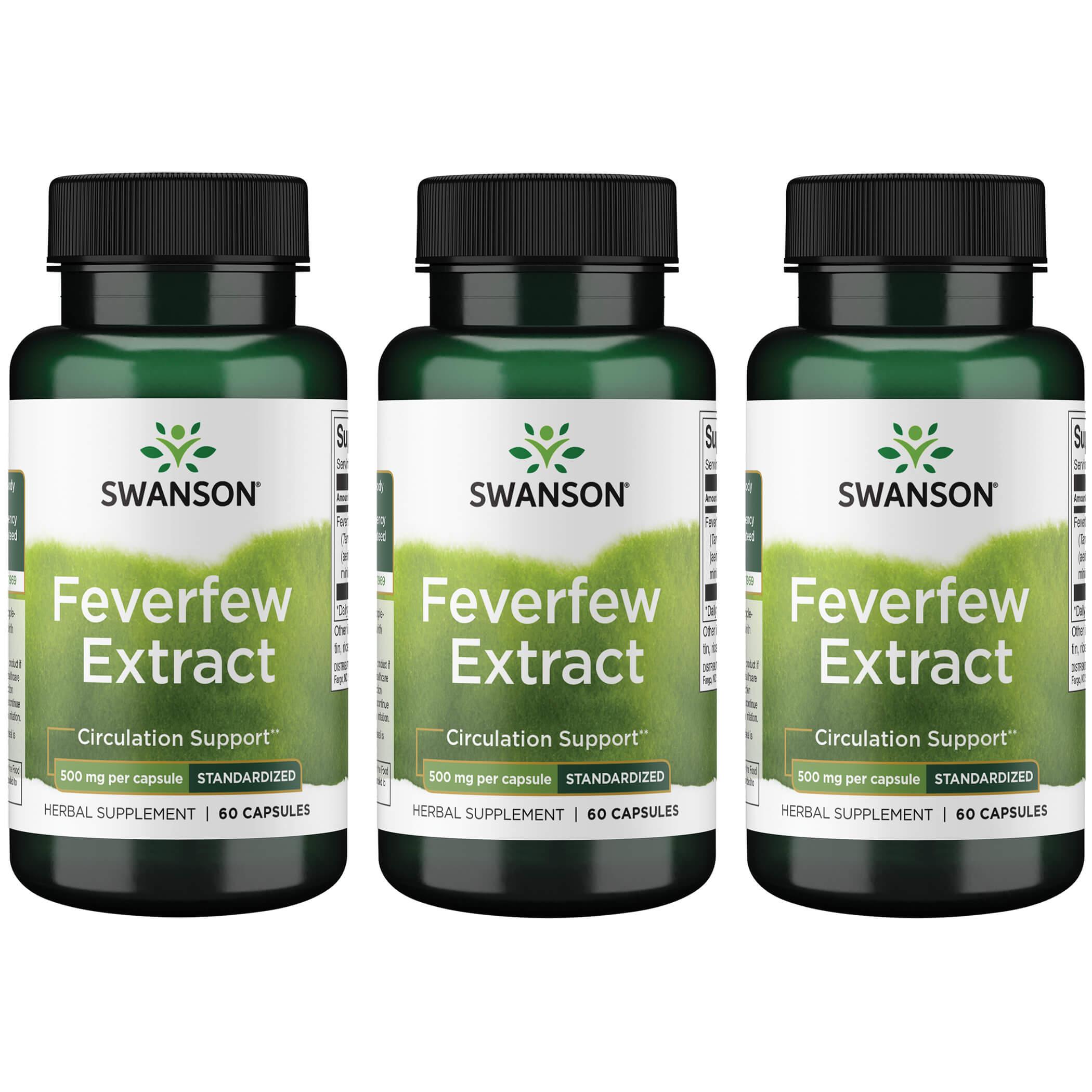 Swanson Superior Herbs Feverfew Extract - Standardized 3 Pack Vitamin 500 mg 60 Caps