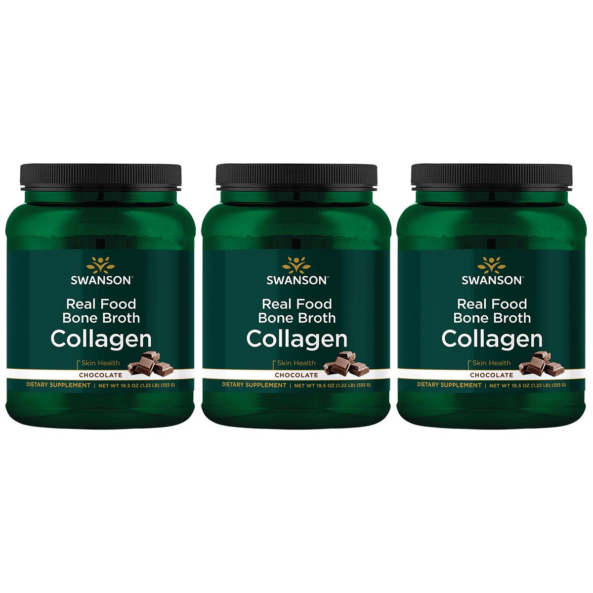 Swanson Ultra Real Food Bone Broth Collagen - Chocolate 3 Pack Supplement Vitamin 19.5 oz Powder