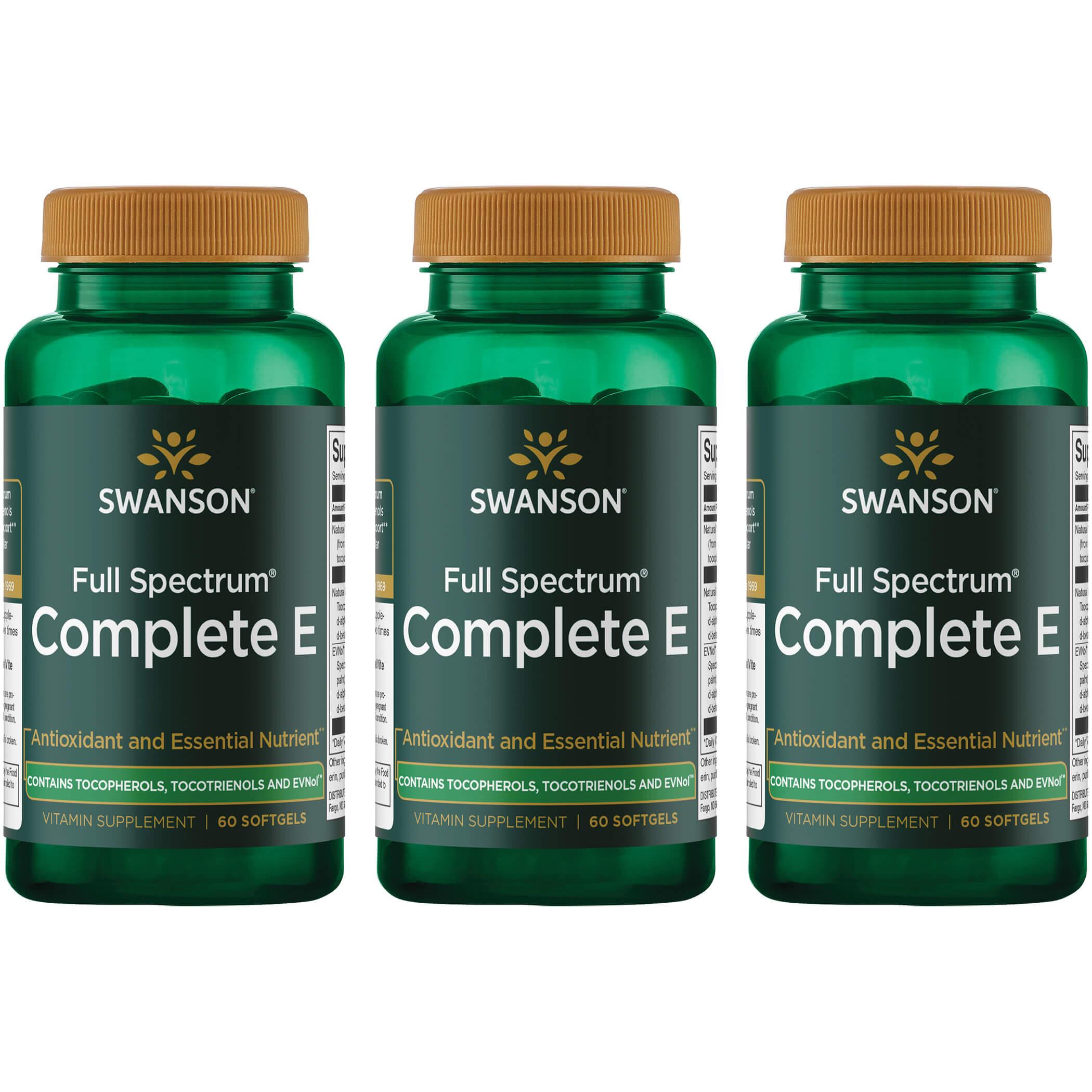 Swanson Ultra Full Spectrum Complete E Contain Tocopherols, Tocotrienols & Envol 3 Pack Vitamin 60 Soft Gels Vitamin E