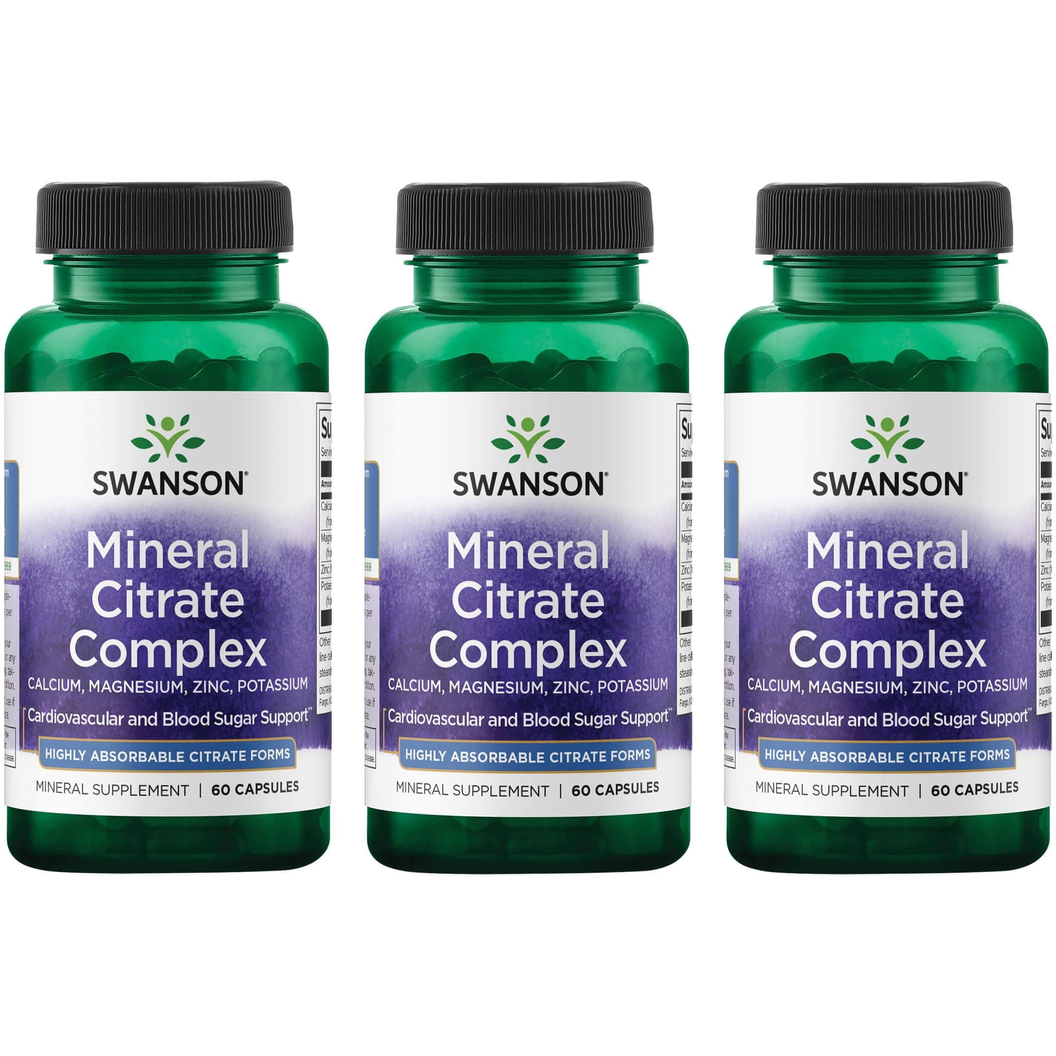 Swanson Ultra Mineral Citrate Complex - Calcium, Magnesium, Zinc, Potassium 3 Pack Vitamin 60 Caps