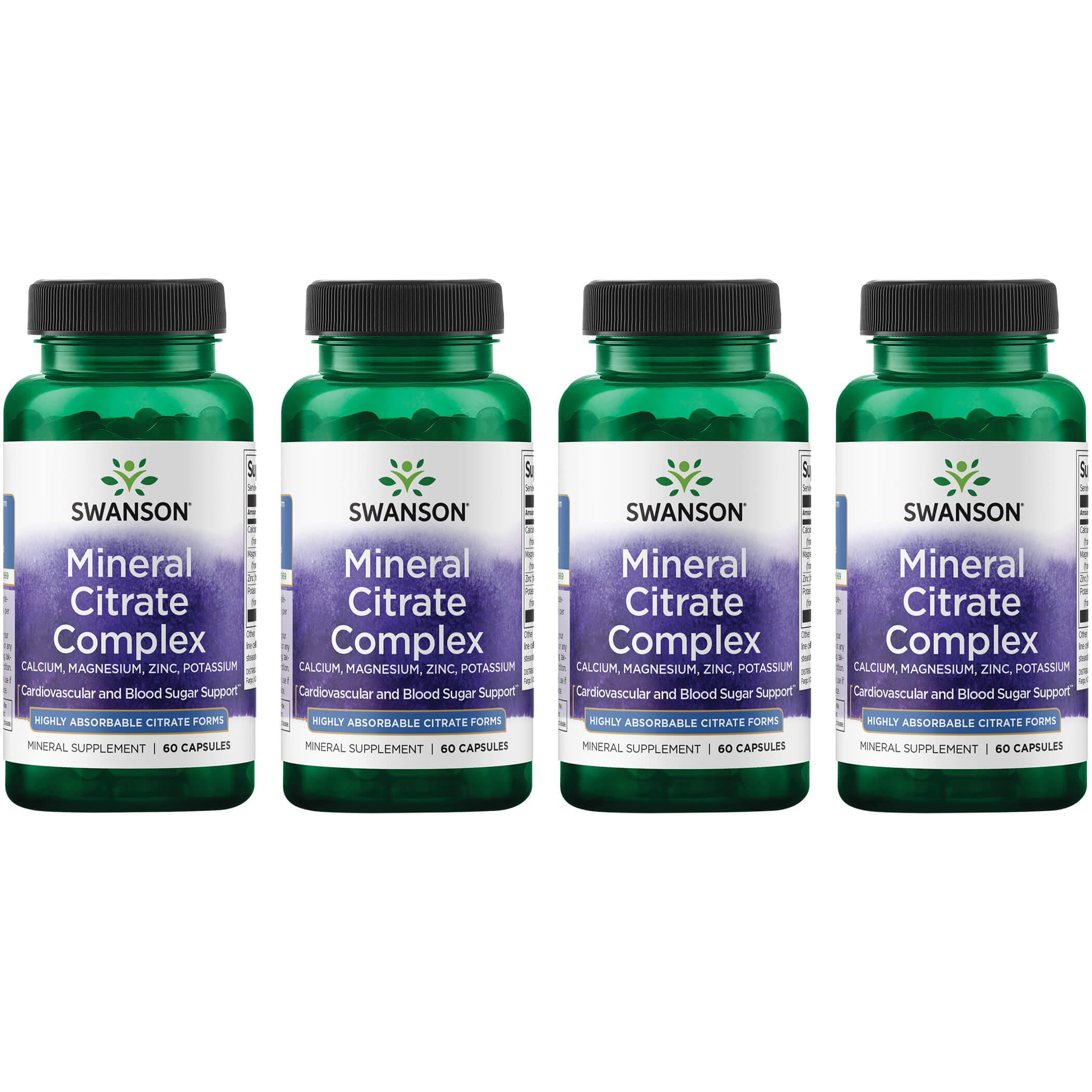 Swanson Ultra Mineral Citrate Complex - Calcium, Magnesium, Zinc, Potassium 4 Pack Vitamin 60 Caps