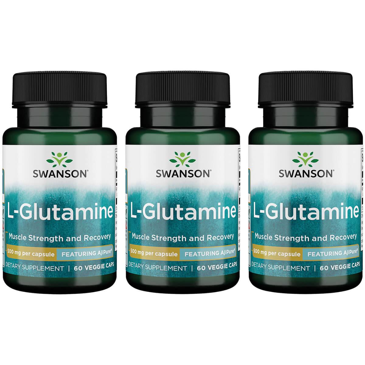 Swanson Ultra L-Glutamine - Featuring Ajipure 3 Pack Vitamin 500 mg 60 Veg Caps