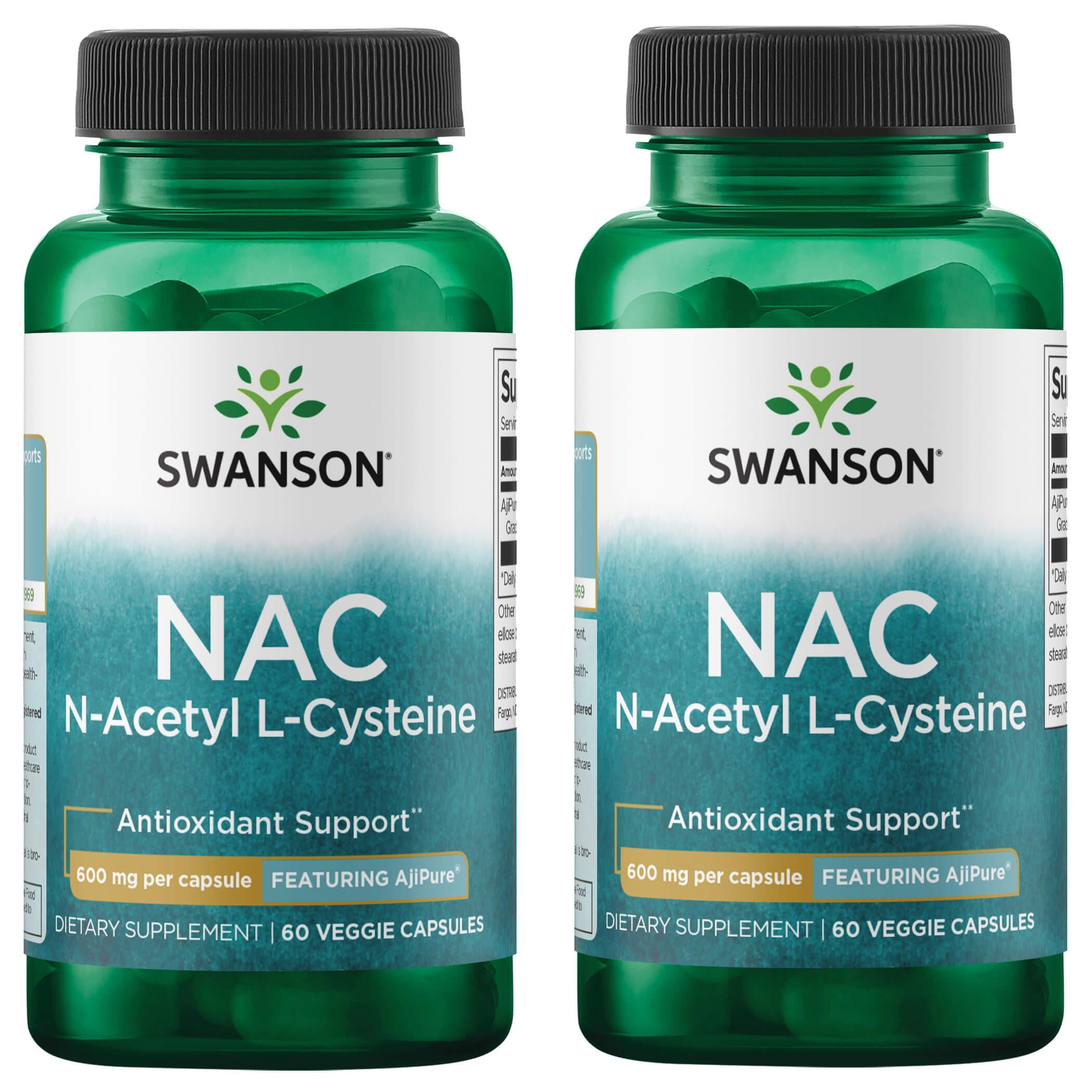 Swanson Ultra Nac N-Acetyl L-Cysteine - Featuring Ajipure 2 Pack Supplement Vitamin 600 mg 60 Veg Caps