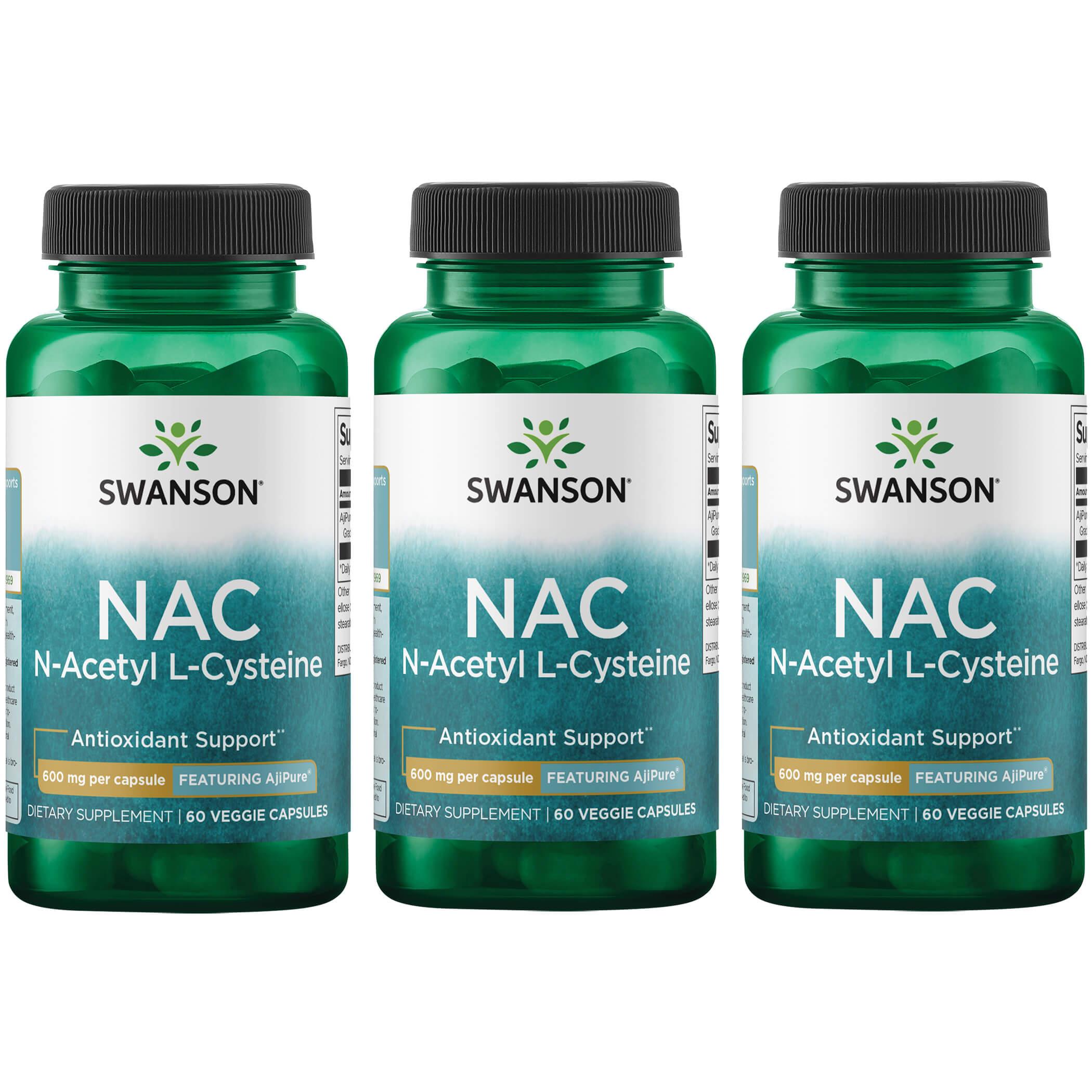 Swanson Ultra Nac N-Acetyl L-Cysteine - Featuring Ajipure 3 Pack Supplement Vitamin 600 mg 60 Veg Caps
