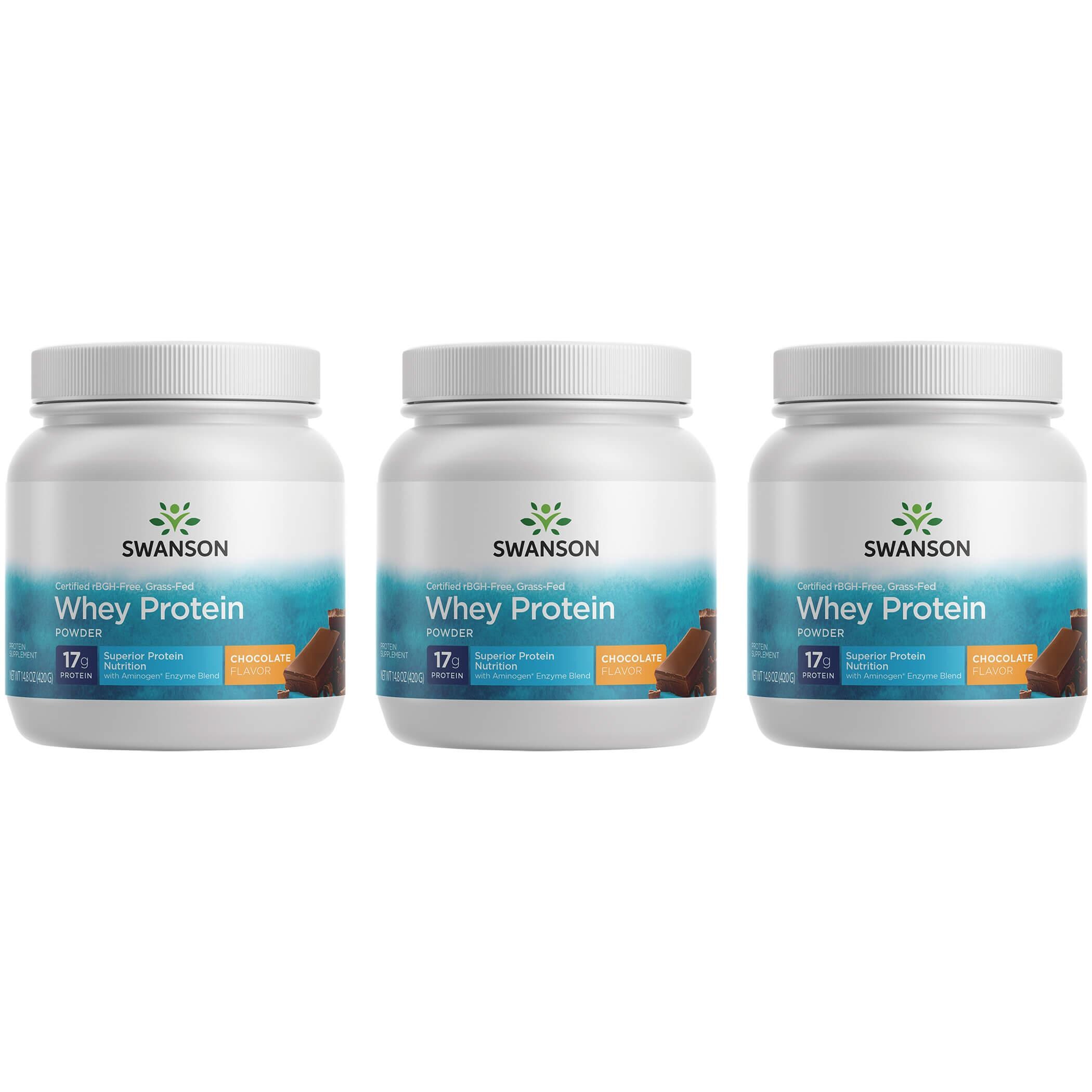 Swanson Ultra Certified rbgh-Free Grass-Fed Whey Protein Powder - Chocolate 3 Pack 14.8 oz Powder