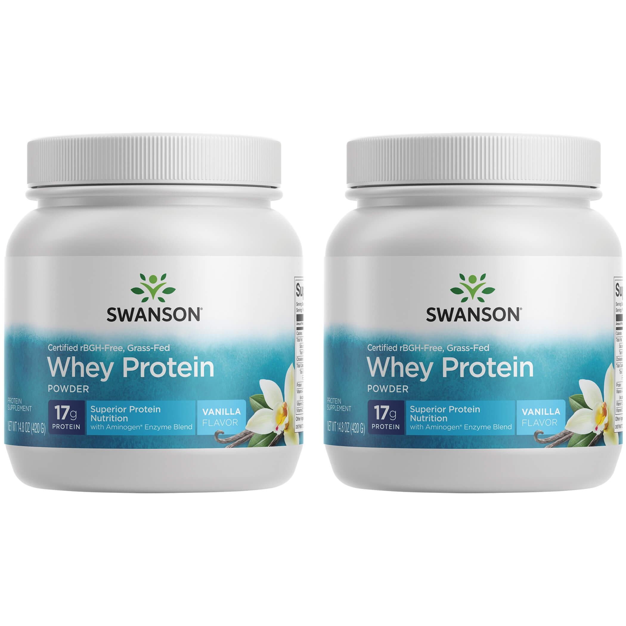 Swanson Ultra Certified rbgh-Free Grass-Fed Whey Protein Powder - Vanilla 2 Pack 14.8 oz Powder