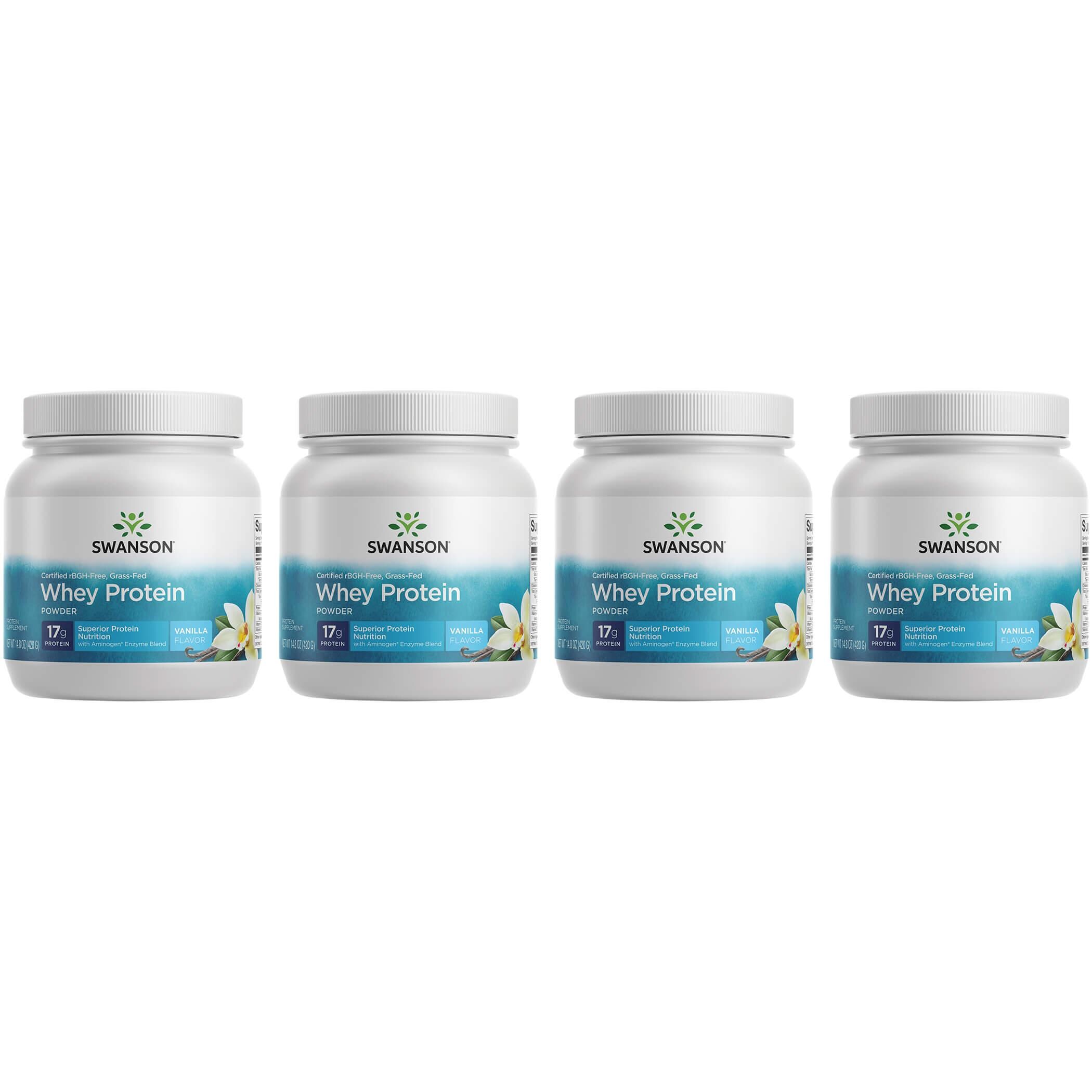 Swanson Ultra Certified rbgh-Free Grass-Fed Whey Protein Powder - Vanilla 4 Pack 14.8 oz Powder