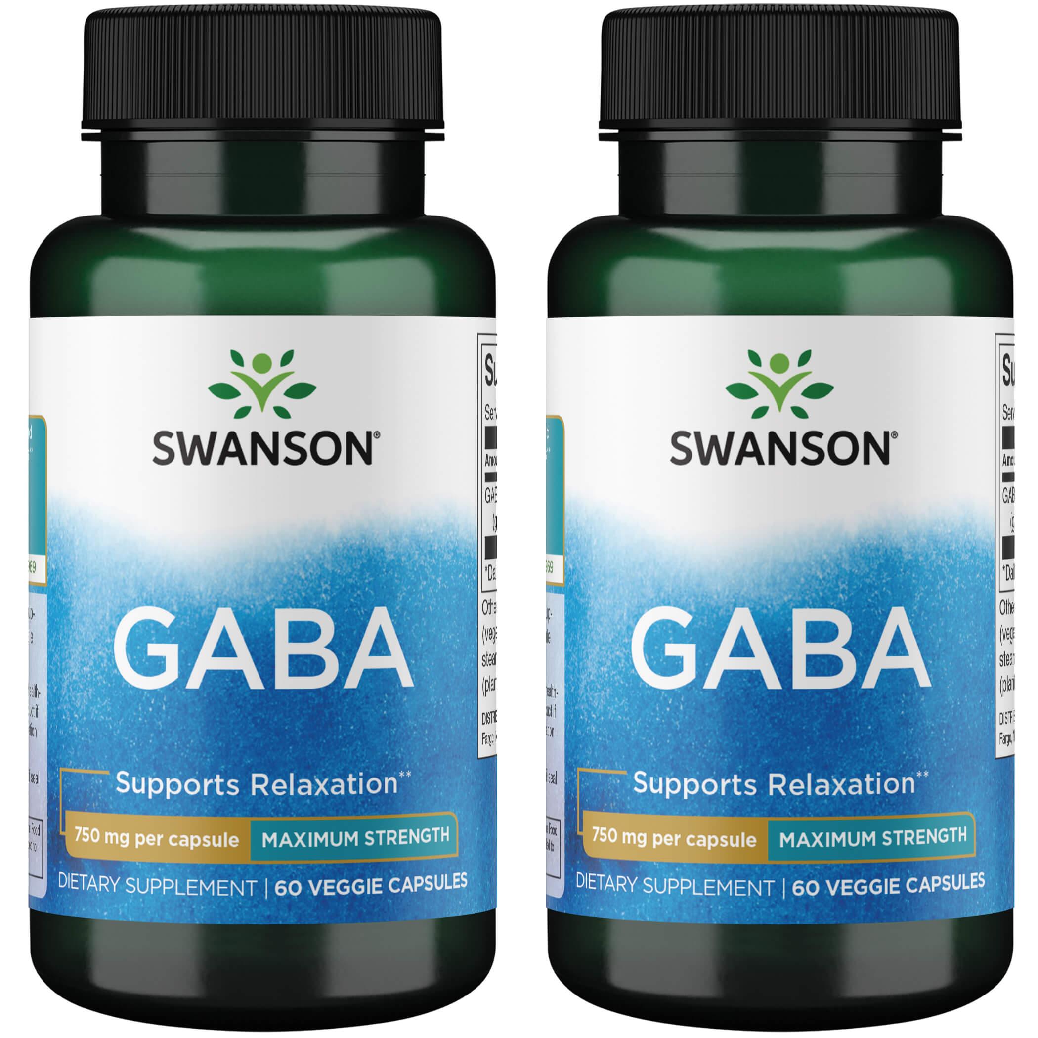 Swanson Ultra Gaba - Maximum Strength 2 Pack Supplement Vitamin 750 mg 60 Veg Caps