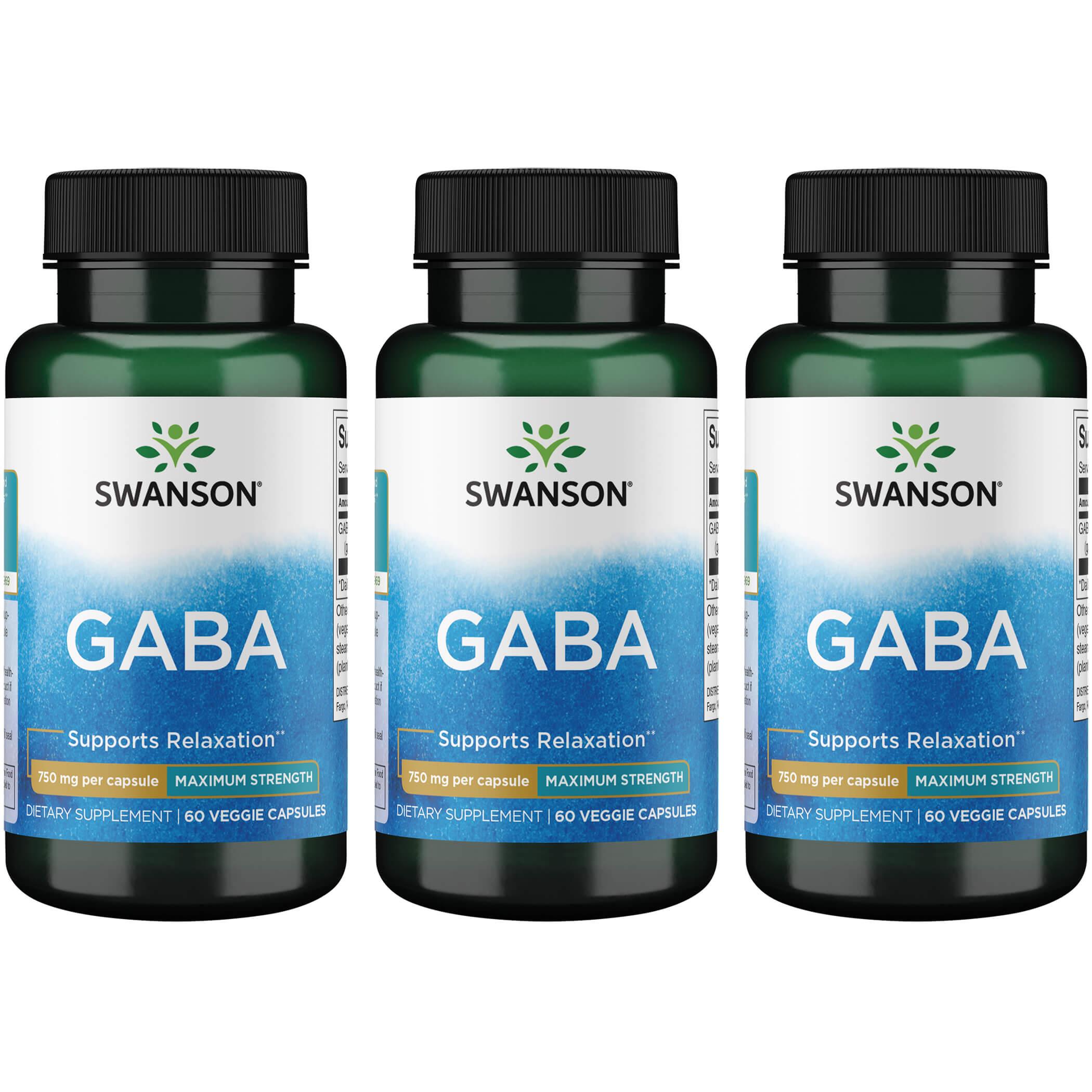 Swanson Ultra Gaba - Maximum Strength 3 Pack Supplement Vitamin 750 mg 60 Veg Caps
