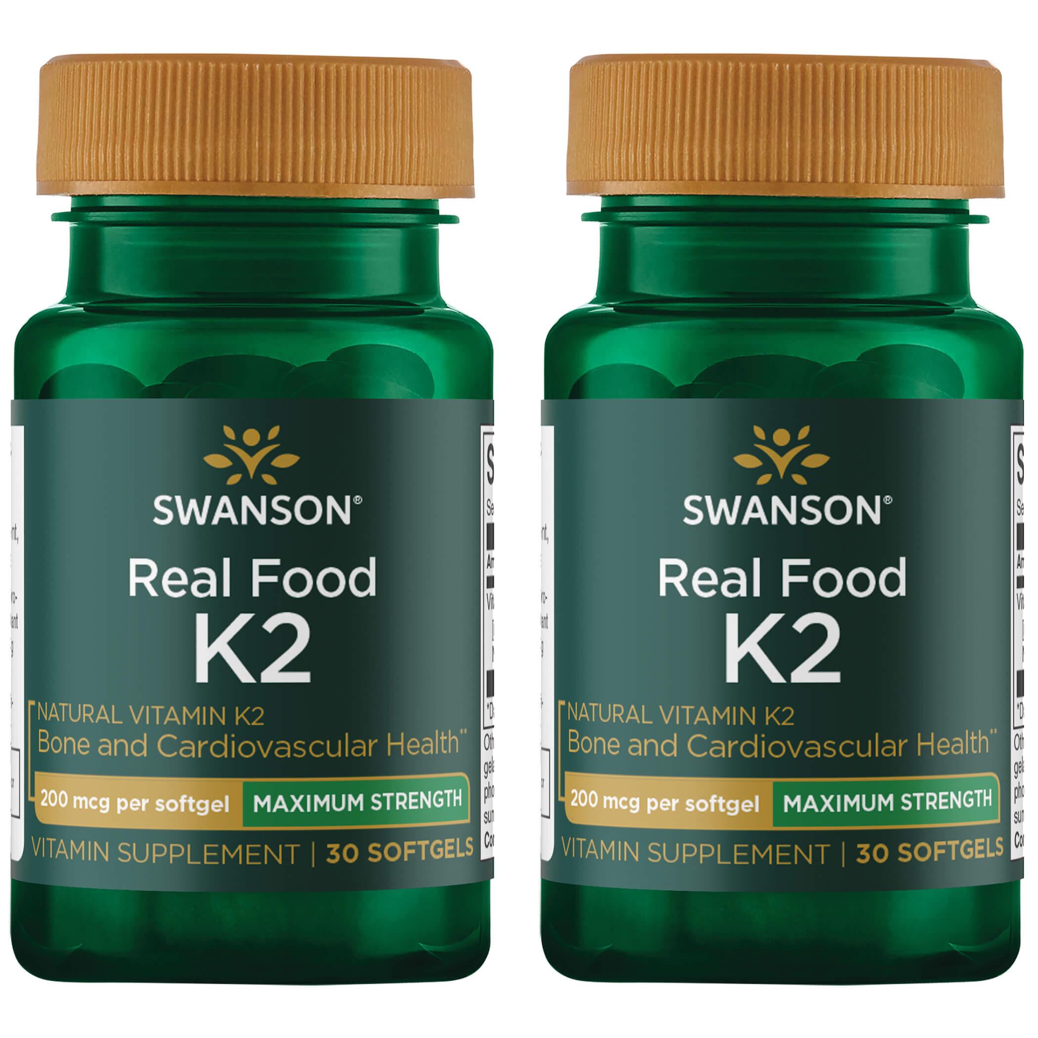 Swanson Ultra Real Food Vitamin K2 - Maximum Strength 2 Pack 200 mcg 30 Soft Gels