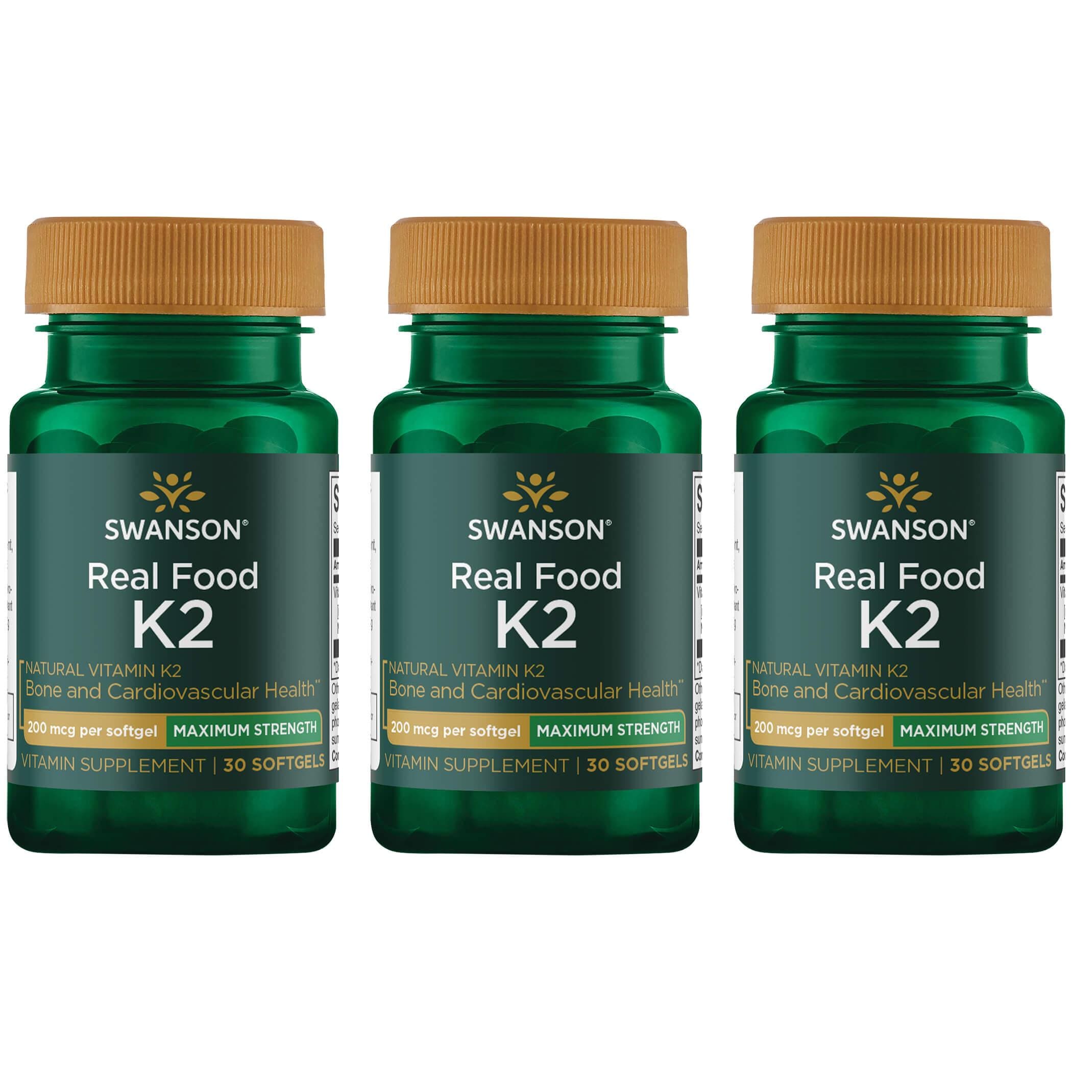 Swanson Ultra Real Food Vitamin K2 - Maximum Strength 3 Pack 200 mcg 30 Soft Gels