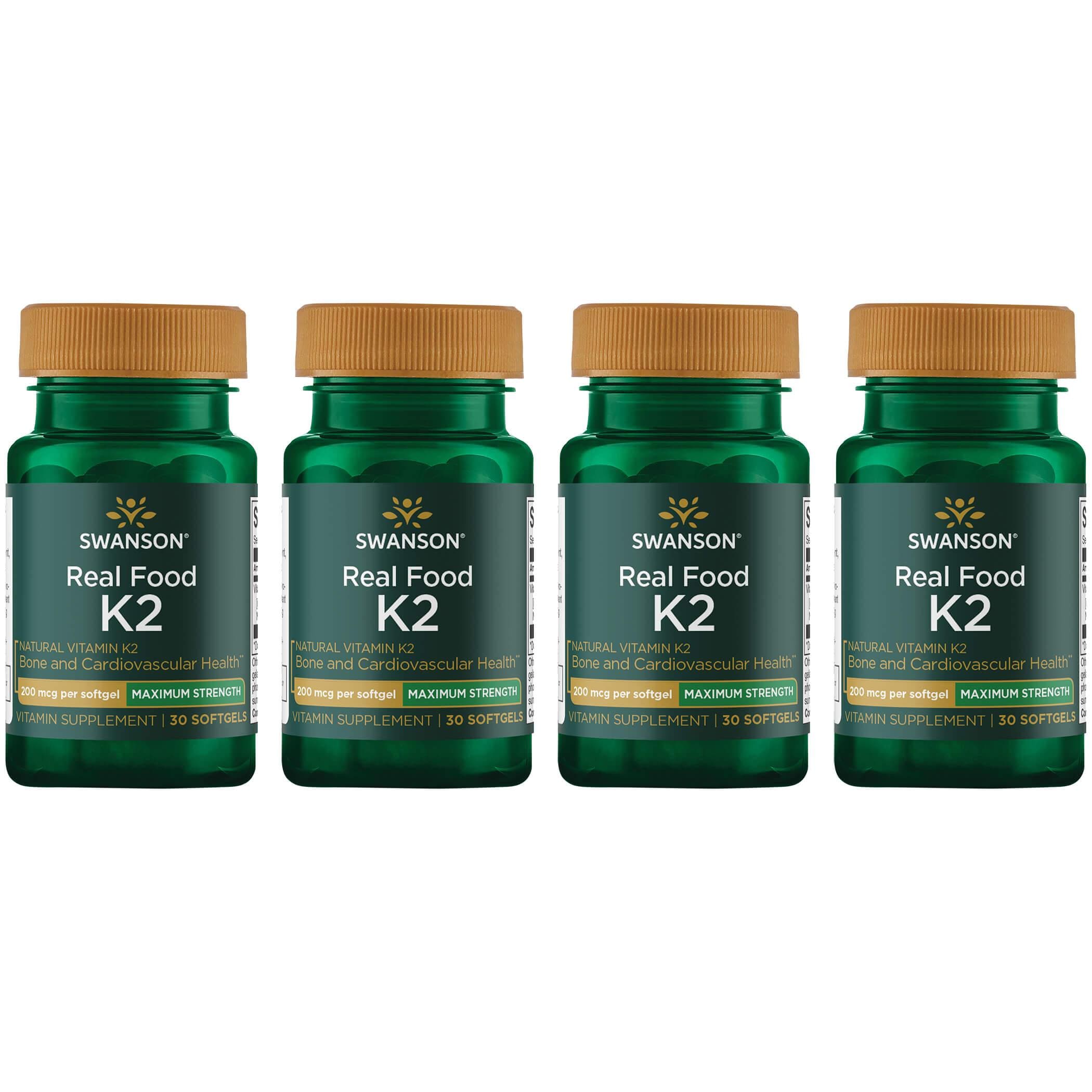 Swanson Ultra Real Food Vitamin K2 - Maximum Strength 4 Pack 200 mcg 30 Soft Gels