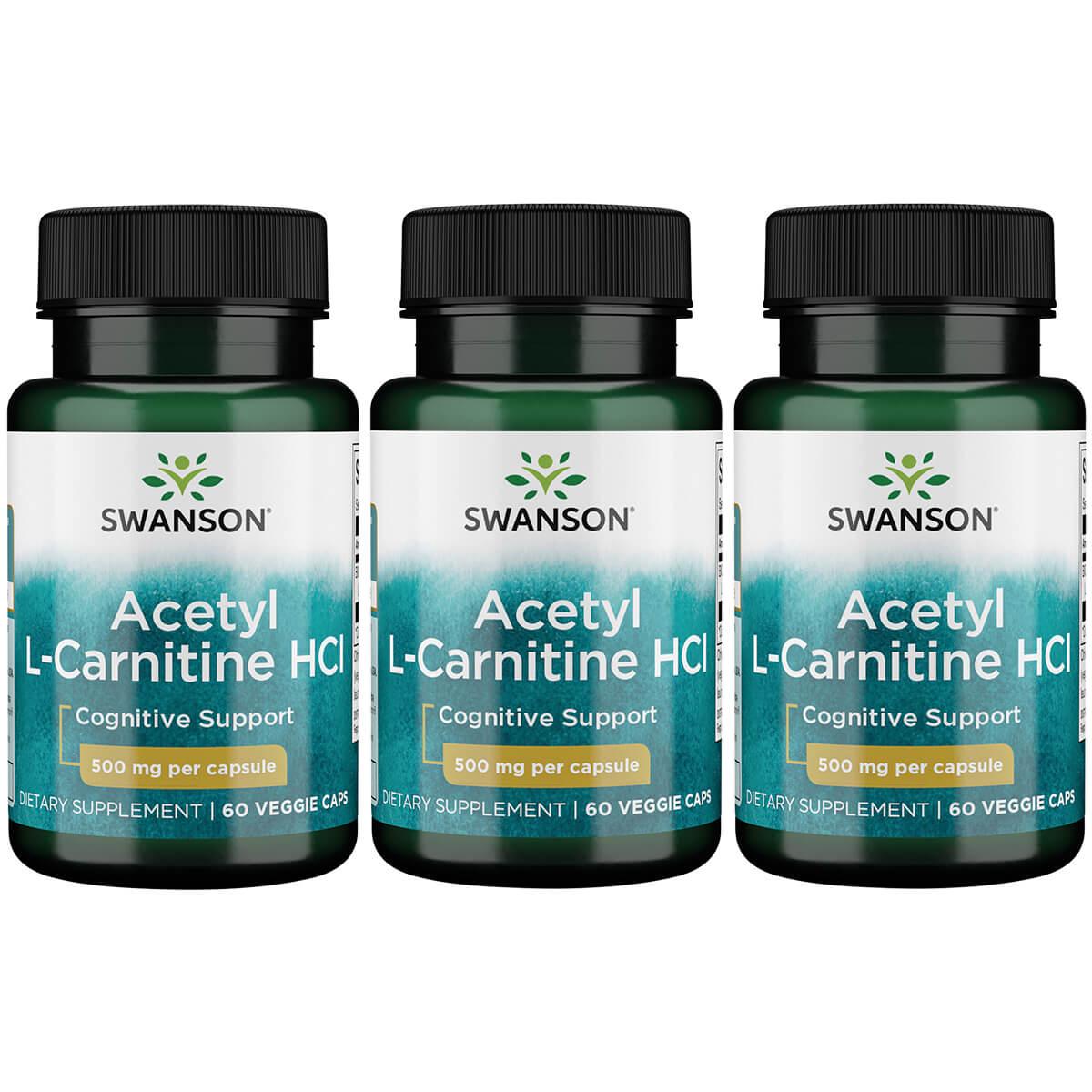 Swanson Ultra Acetyl L-Carnitine Hcl 3 Pack Supplement Vitamin 500 mg 60 Veg Caps