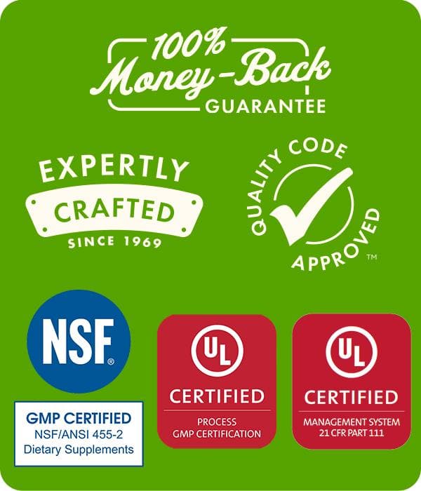 100% Money- Back Guarantee, Quality Code Approved, Expertly Crafted, GMP Certified