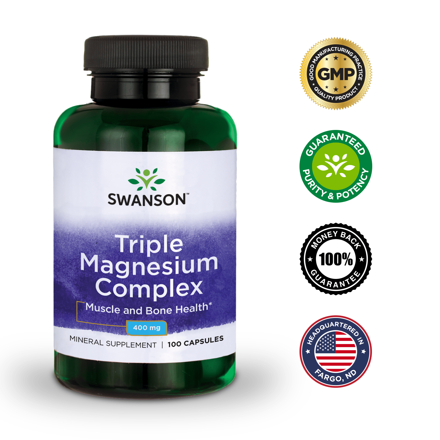 Swanson Triple Magnesium Complex Capsules, 400 mg, 100 Ct 87614018089