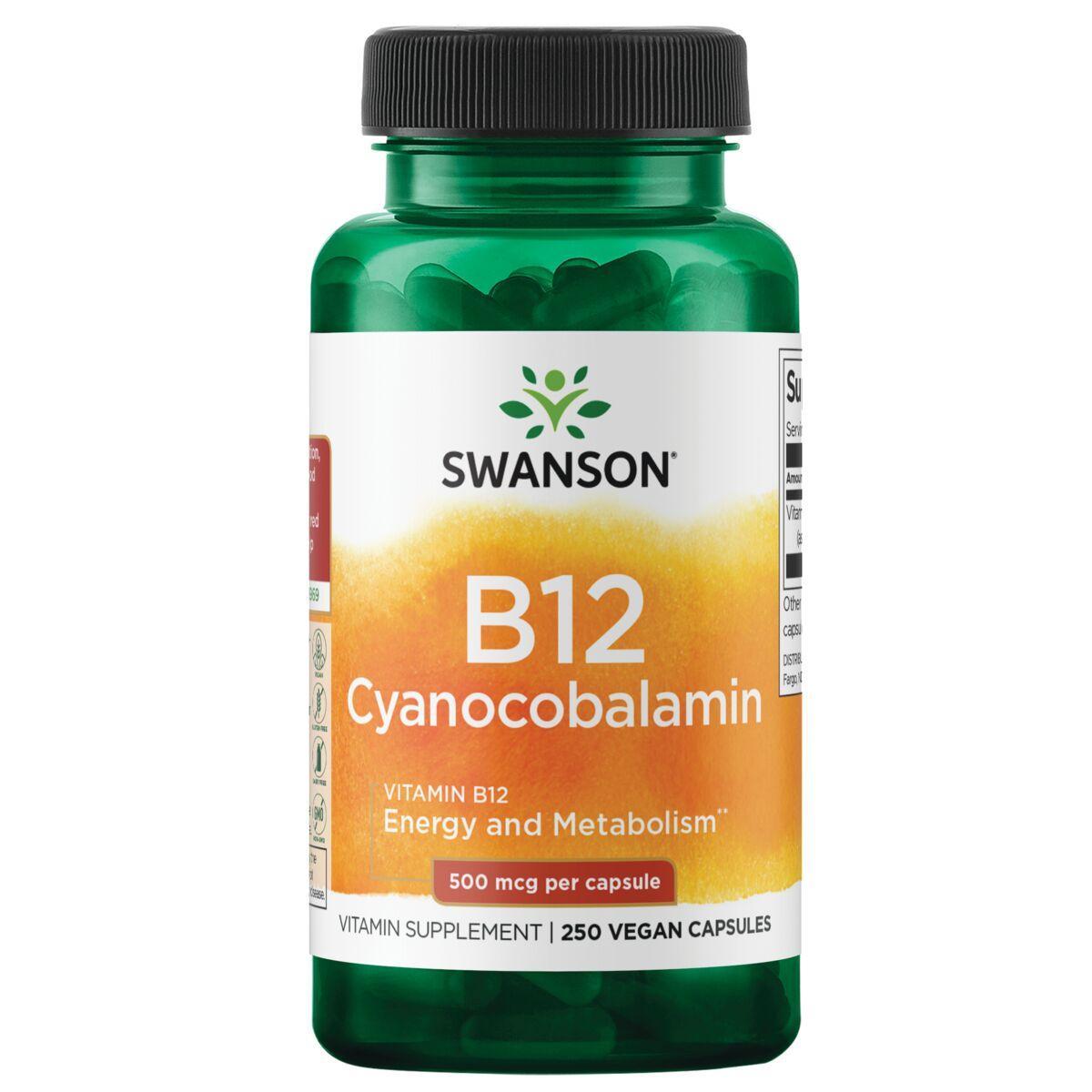 Swanson Vitamin B12 Cyanocobalamin Supplement, 250 Capsules, 500 mcg - Picture 1 of 6