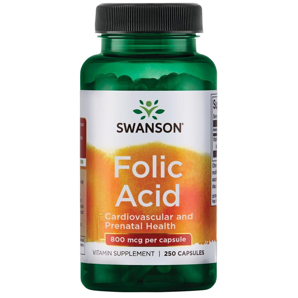 Swanson Premium Folic Acid Vitamin | 800 mcg | 250 Caps
