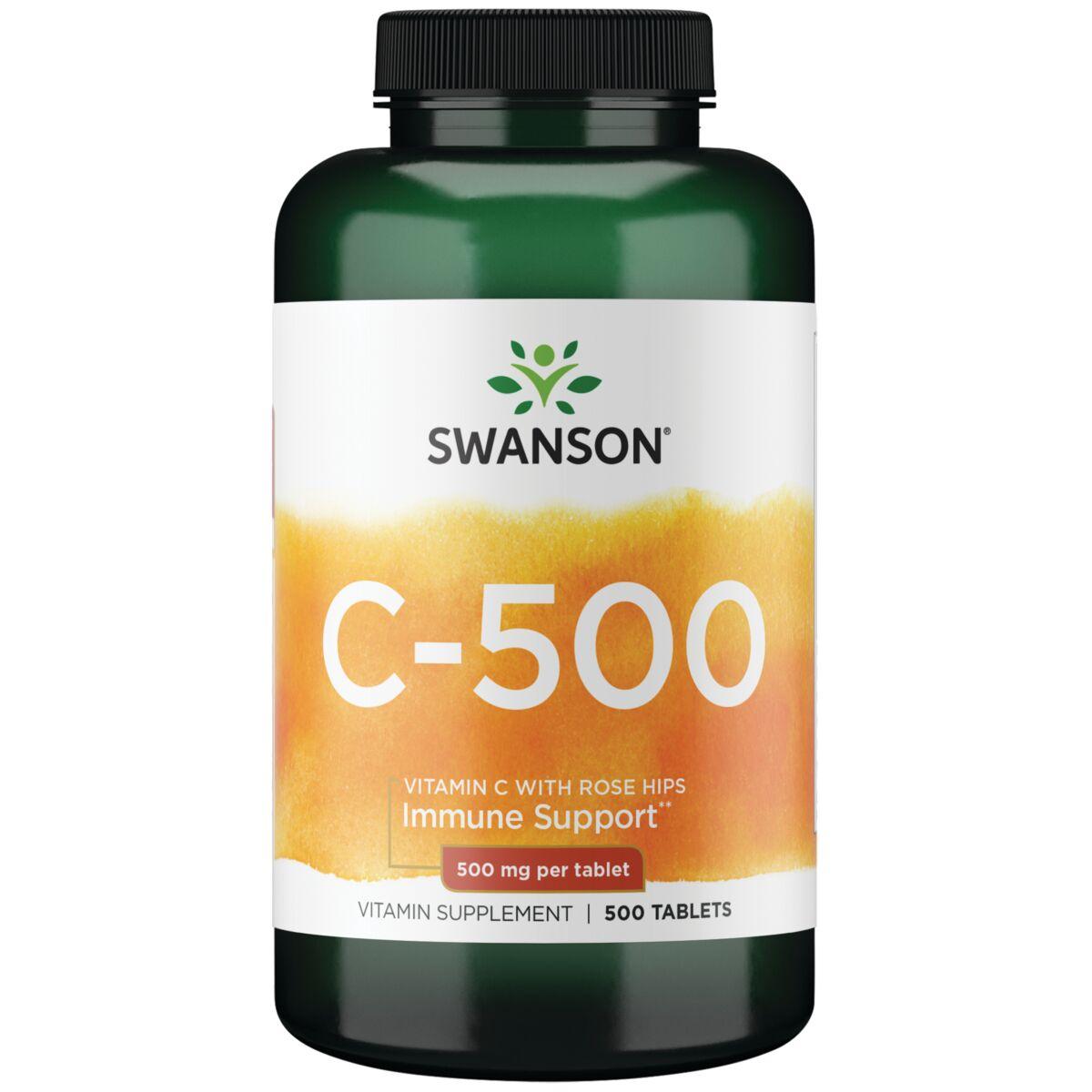 Swanson Premium C-500 with Rose Hips Vitamin | 500 mg | 500 Tabs | Vitamin C