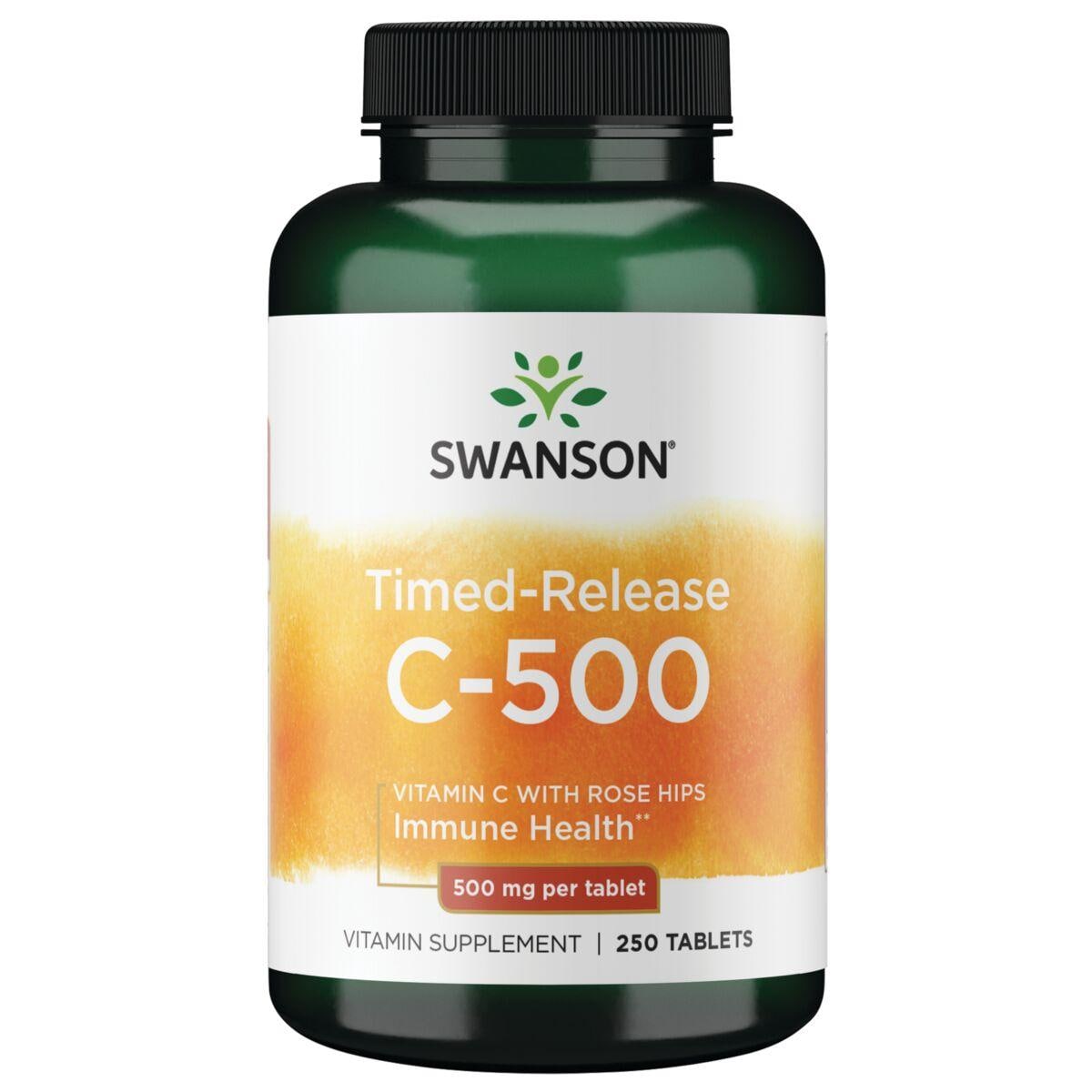 Swanson Premium Time-Released C-500 with Rose Hips Vitamin | 500 mg | 250 Tabs | Vitamin C