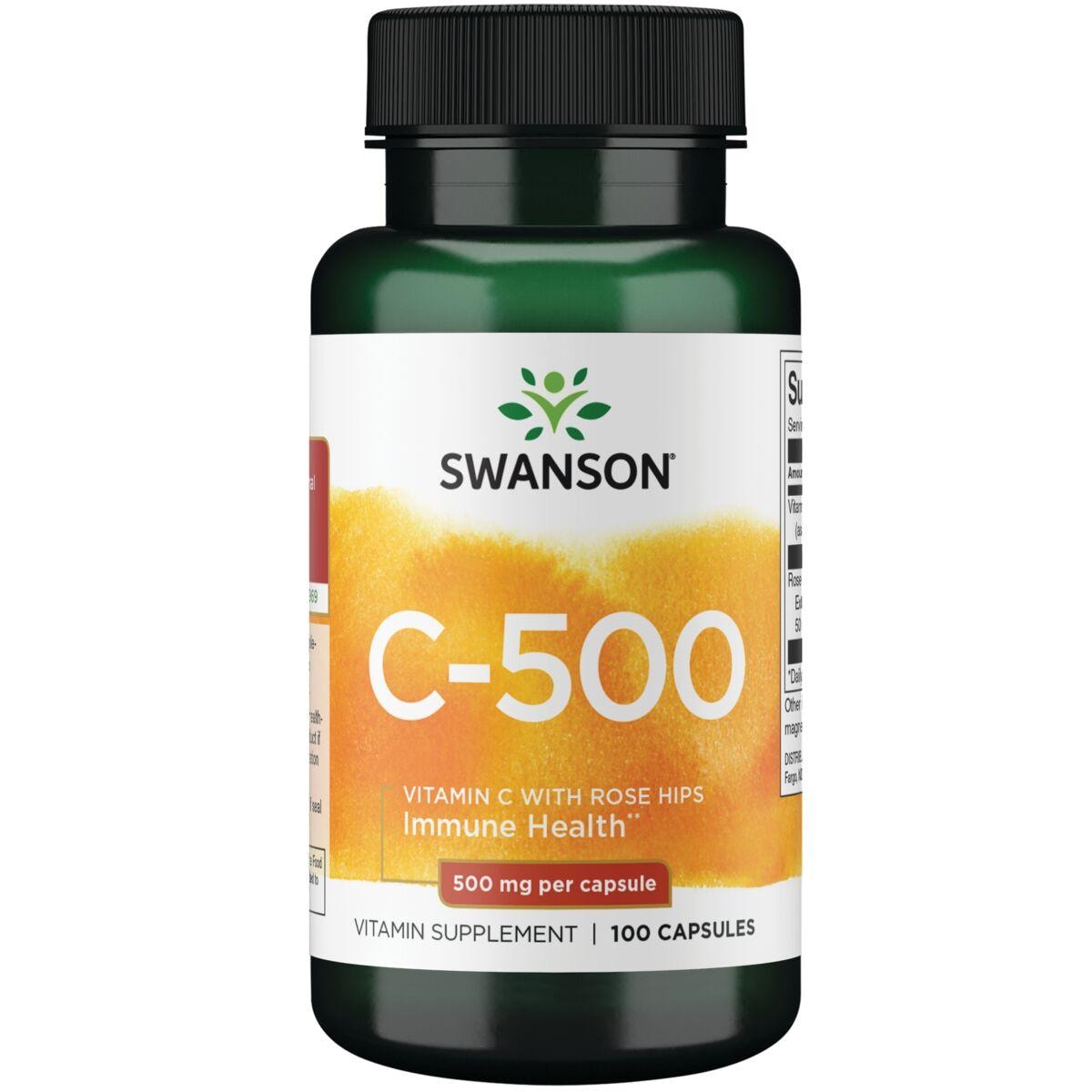 Swanson Premium C-500 - Vitamin C with Rose Hips | 500 mg | 100 Caps