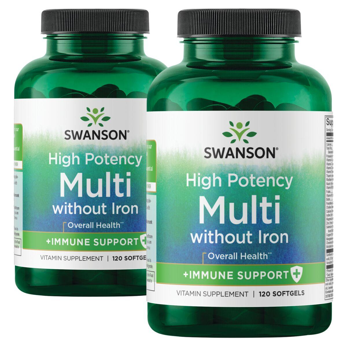 Swanson Premium High Potency Multi plus Immune Support - Without Iron 2 Pack Vitamin 120 Soft Gels Per Bottle