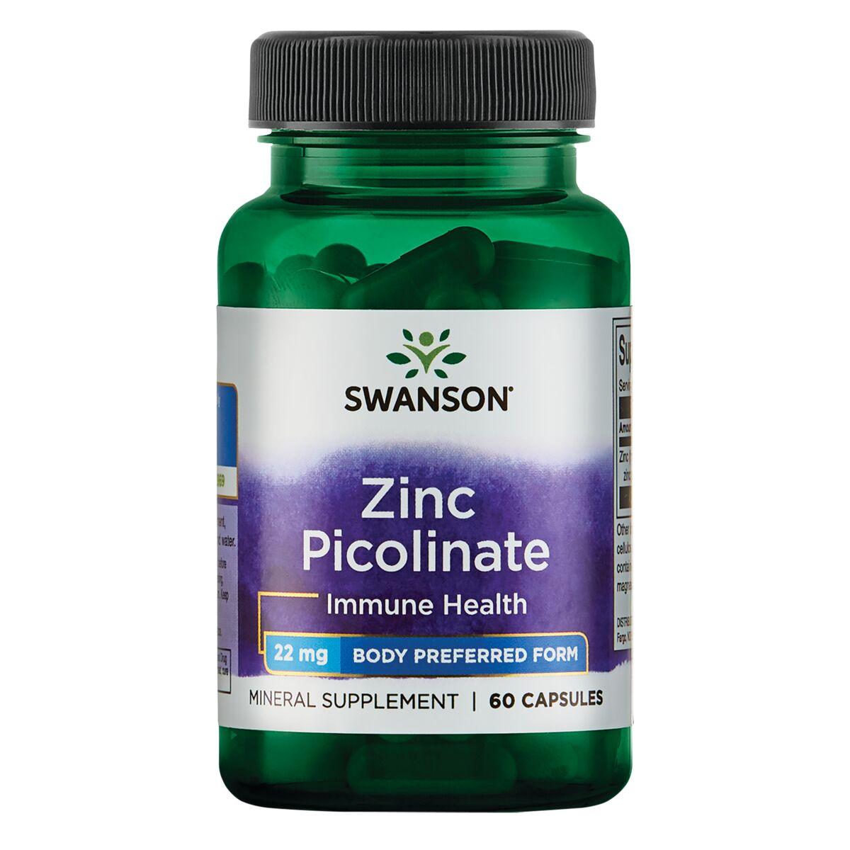 Swanson Premium Zinc Picolinate - Body Preferred Form Vitamin 22 mg 60 Caps Prostate Health