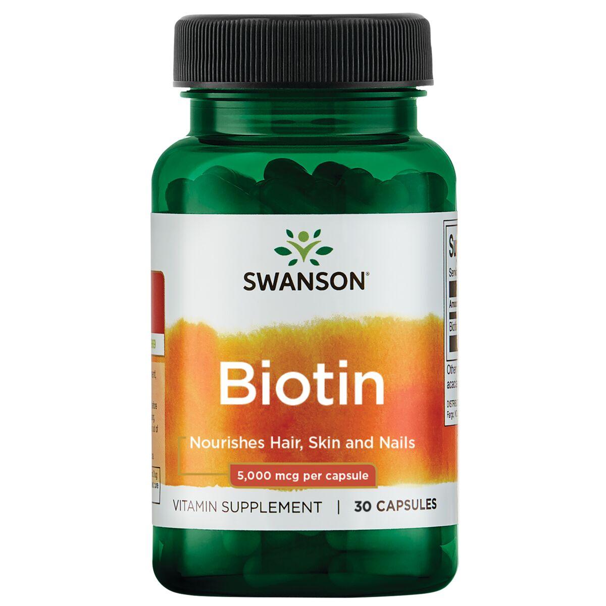 Swanson Premium Biotin Vitamin | 5000 mcg | 30 Caps