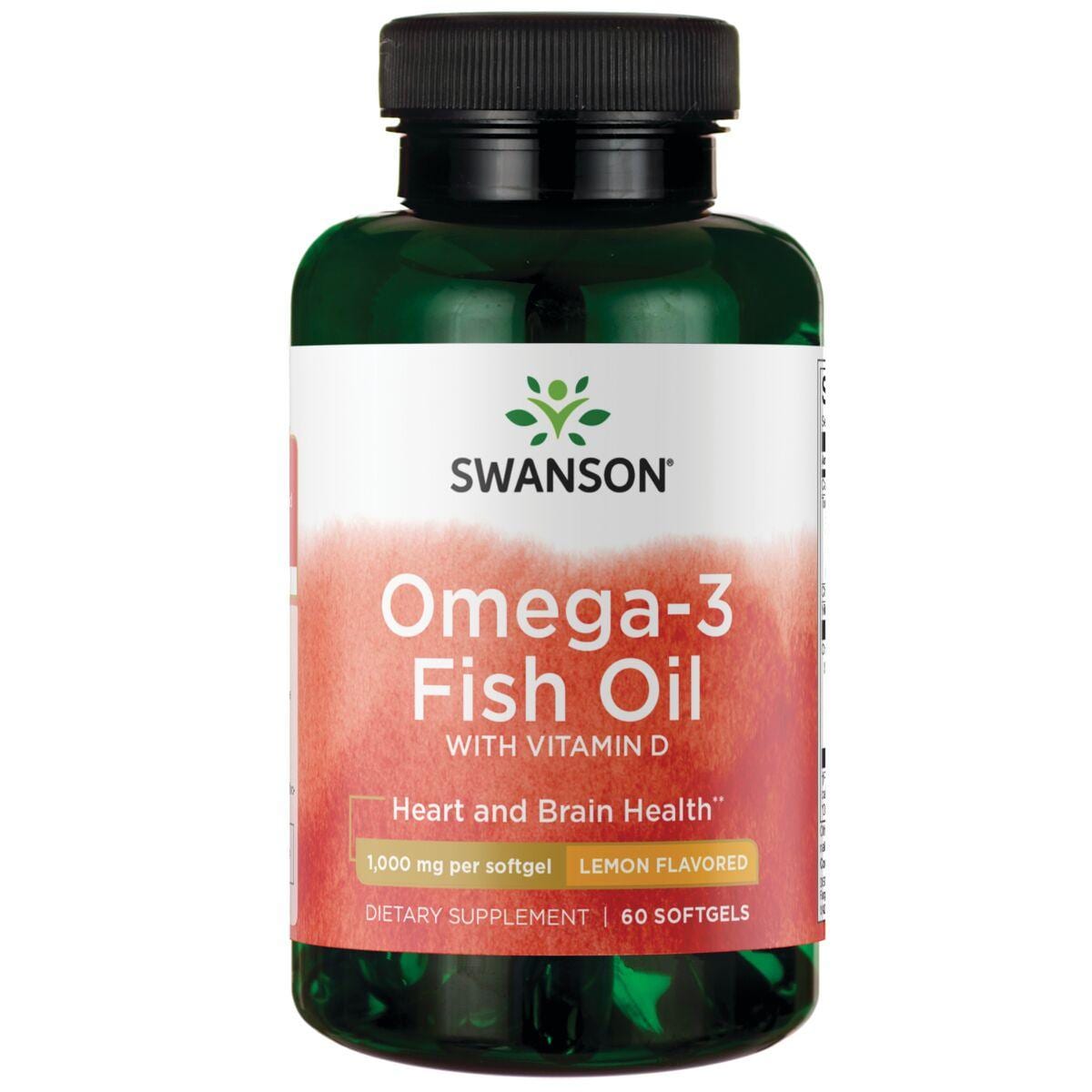 Swanson Premium Omega-3 Fish Oil with Vitamin D - Lemon Flavored | 1000 mg | 60 Soft Gels