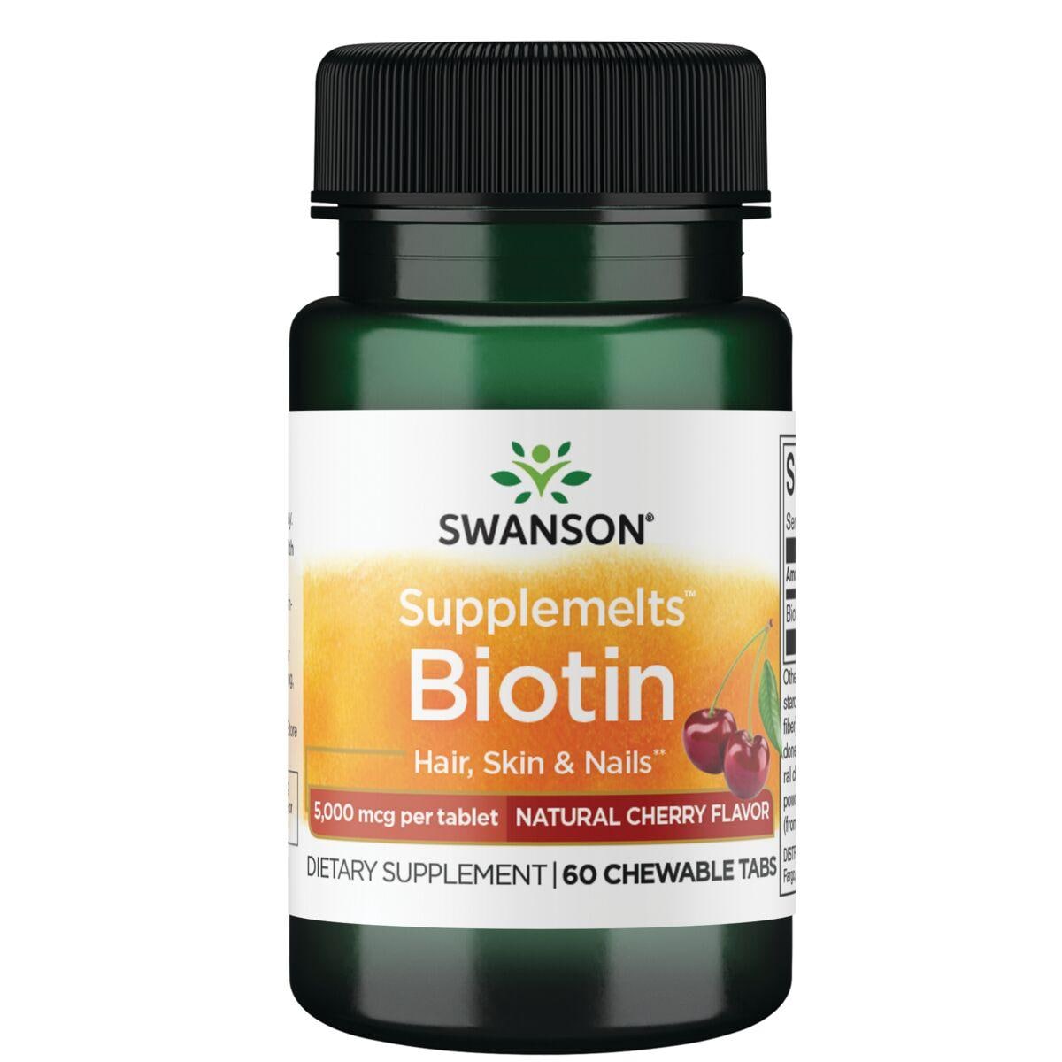 Swanson Premium Supplemelts Biotin - Natural Cherry Flavor Vitamin | 5000 mcg | 60 Chewables