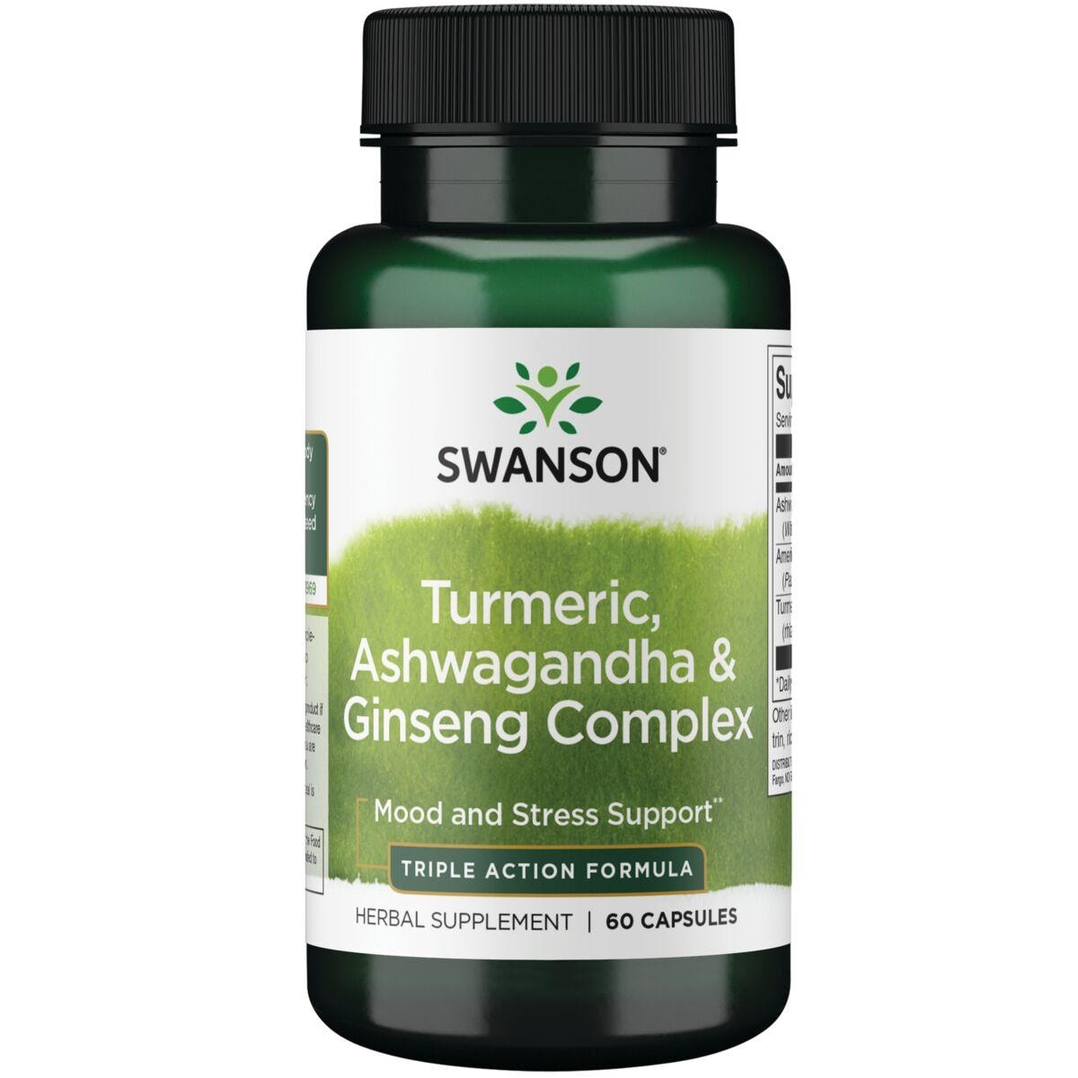 Swanson Premium Turmeric, Ashwagandha & Ginseng Complex Vitamin 60 Caps