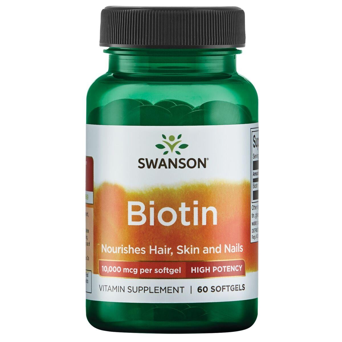 Swanson Premium Biotin - High Potency Vitamin | 10000 mcg | 60 Soft Gels