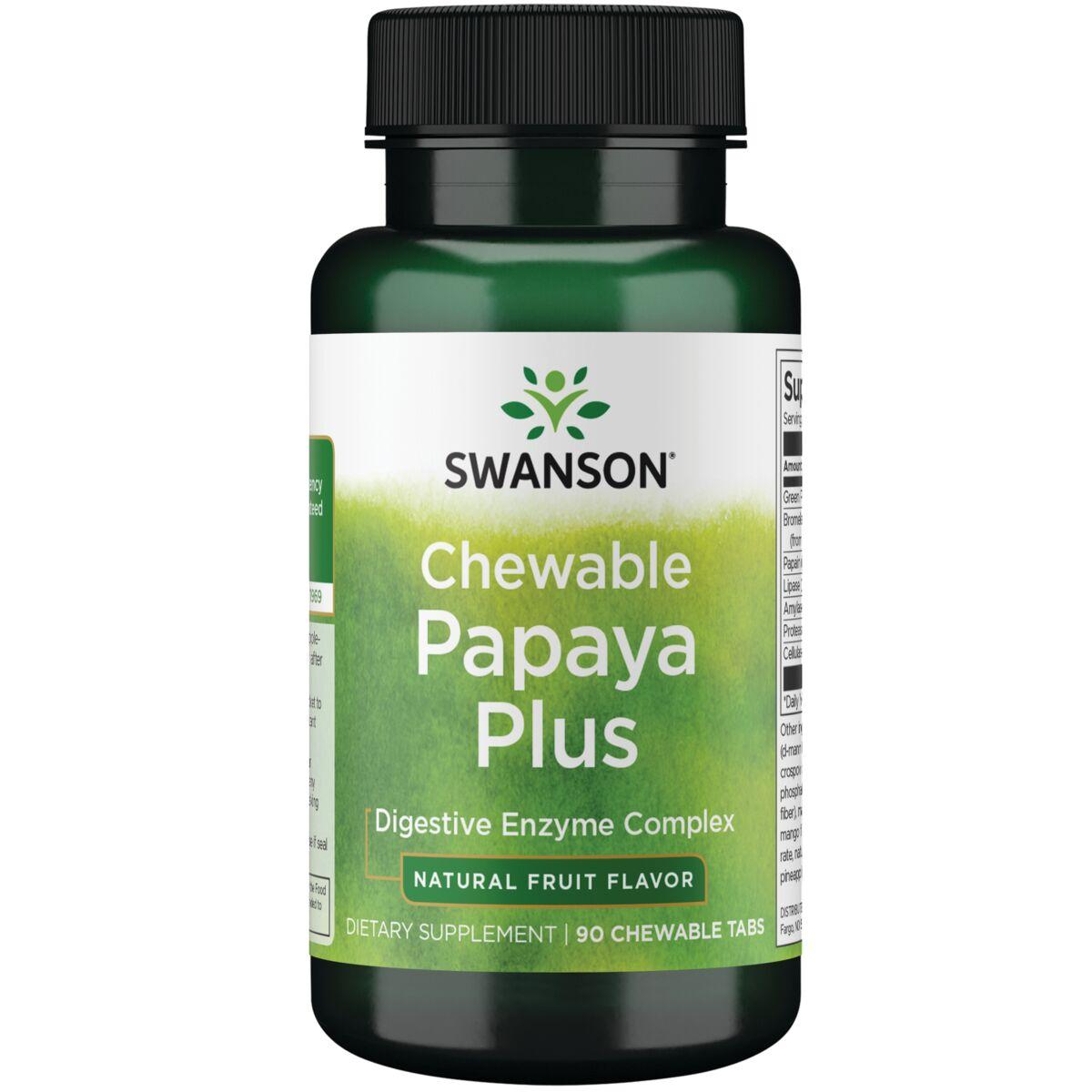 Swanson Premium Chewable Papaya Plus - Natural Fruit Flavor Supplement Vitamin | 90 Chewables